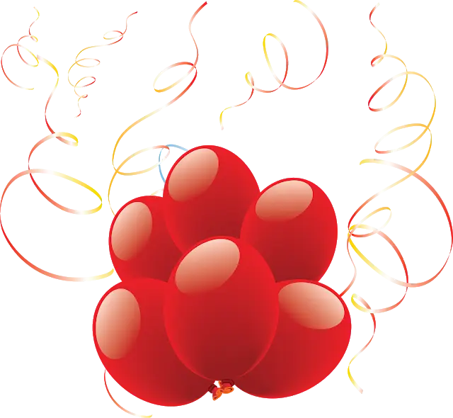 Red Balloons with Swirling Confetti