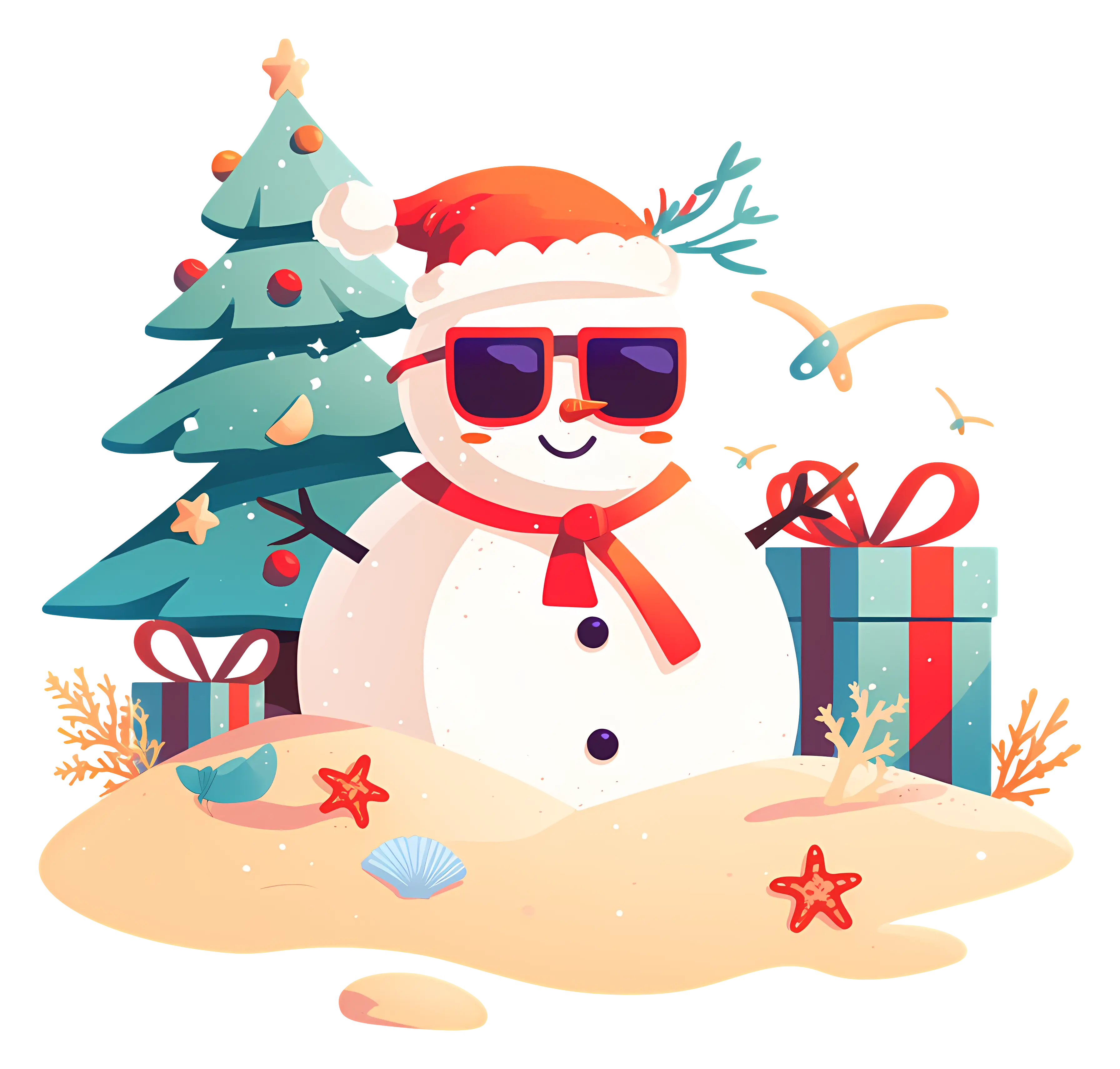 Snowman with Christmas Tree and Gifts