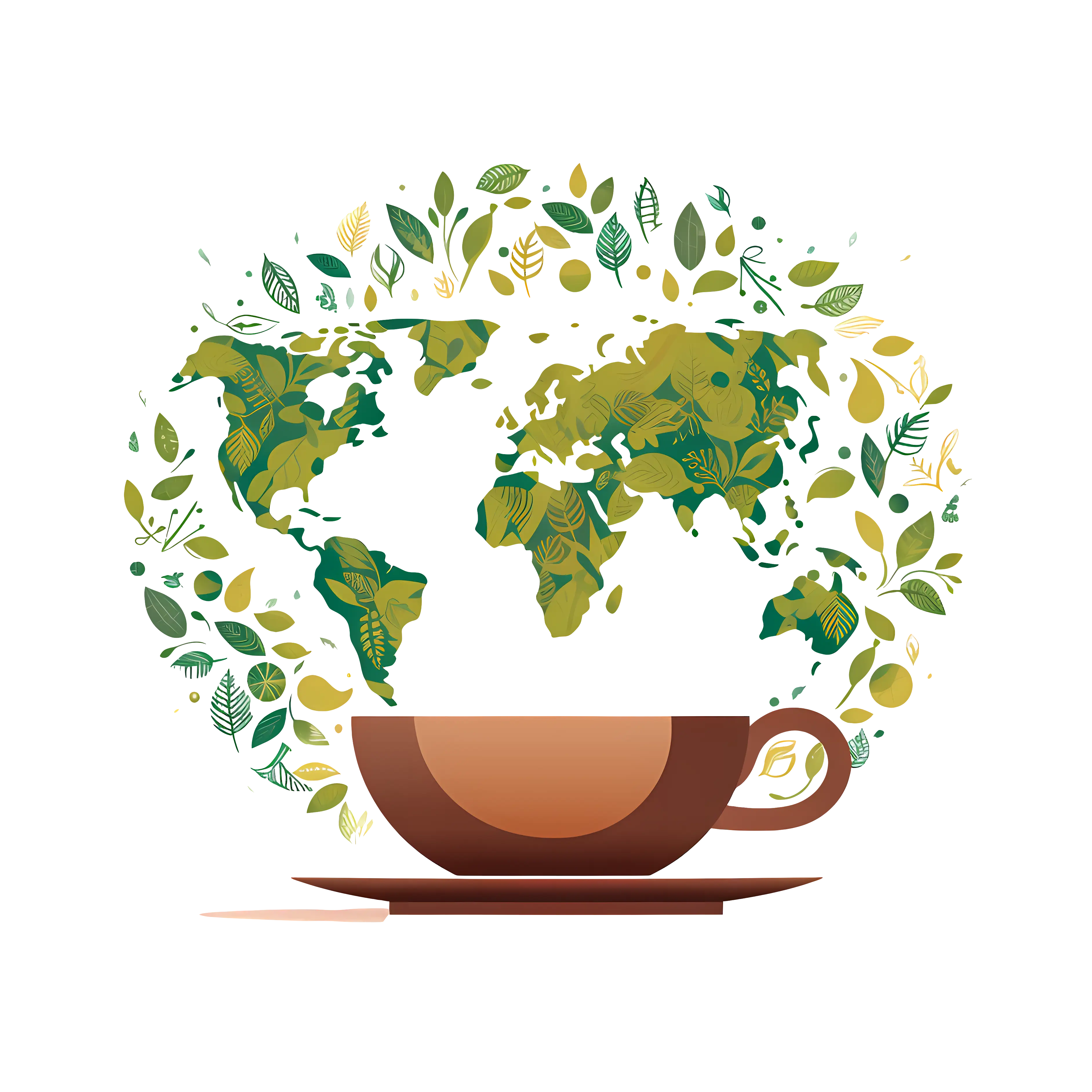 Cup with World Map and Leaves