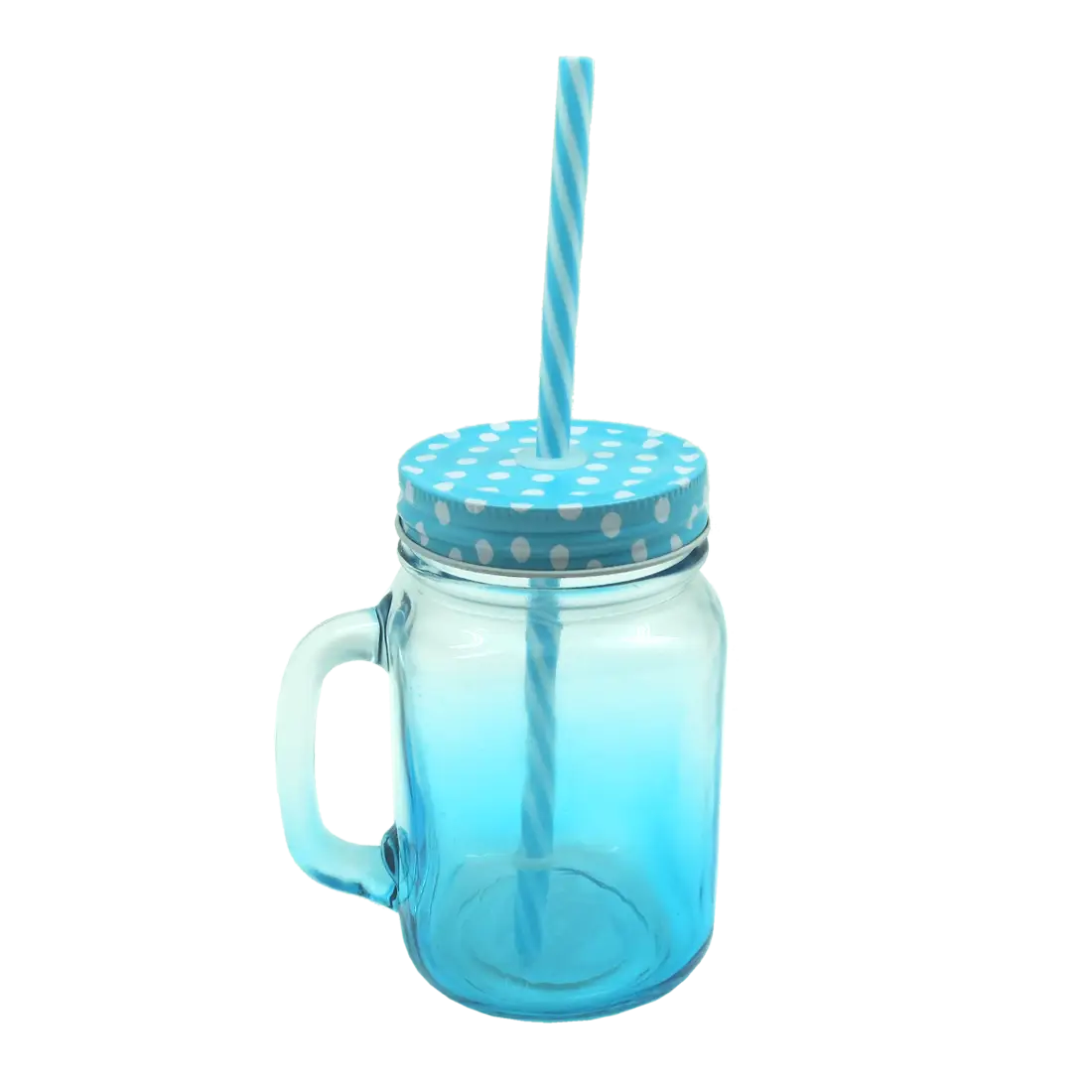 Blue Glass Jar with Straw