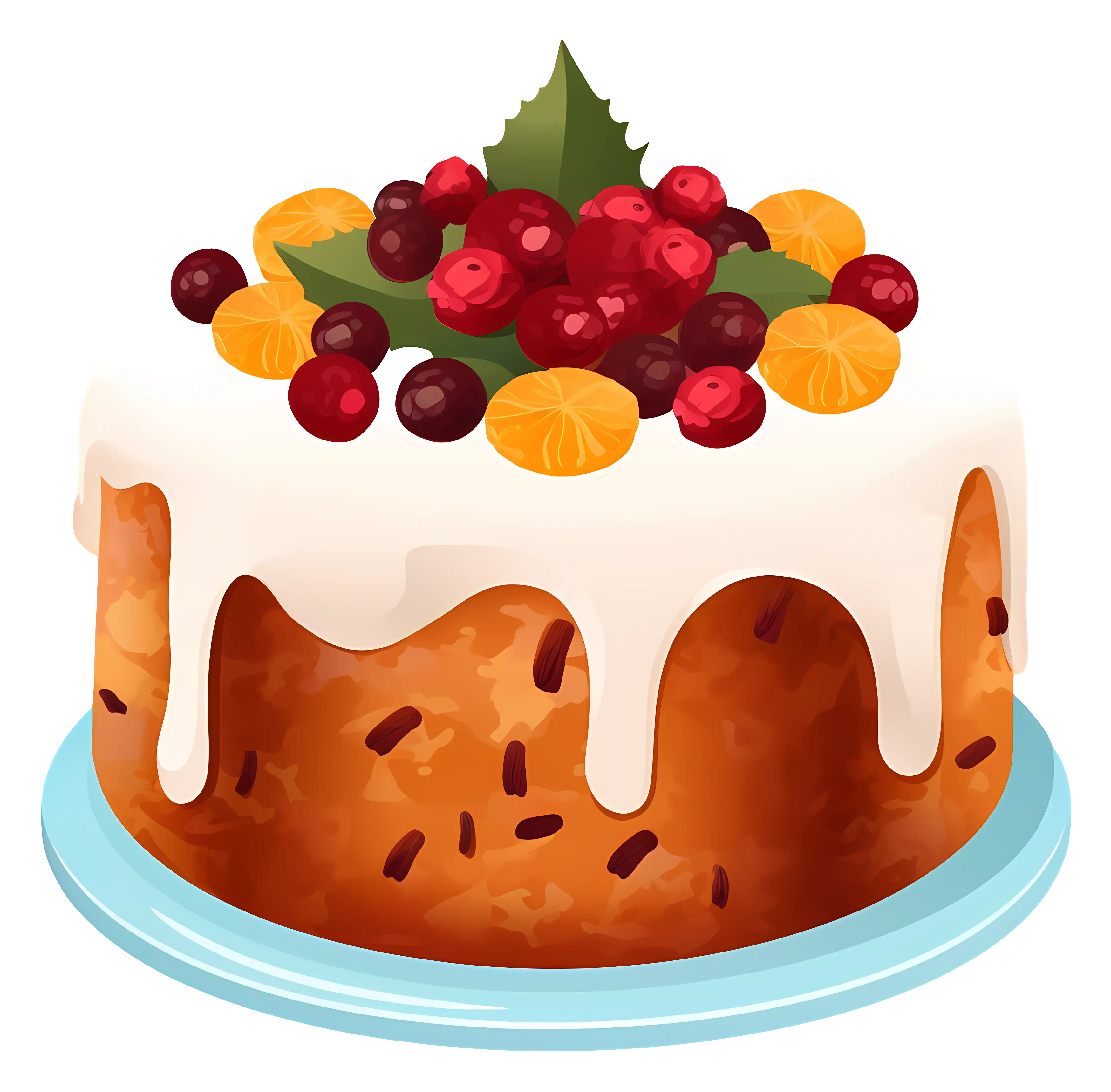 Festive Cake with Icing and Fruits