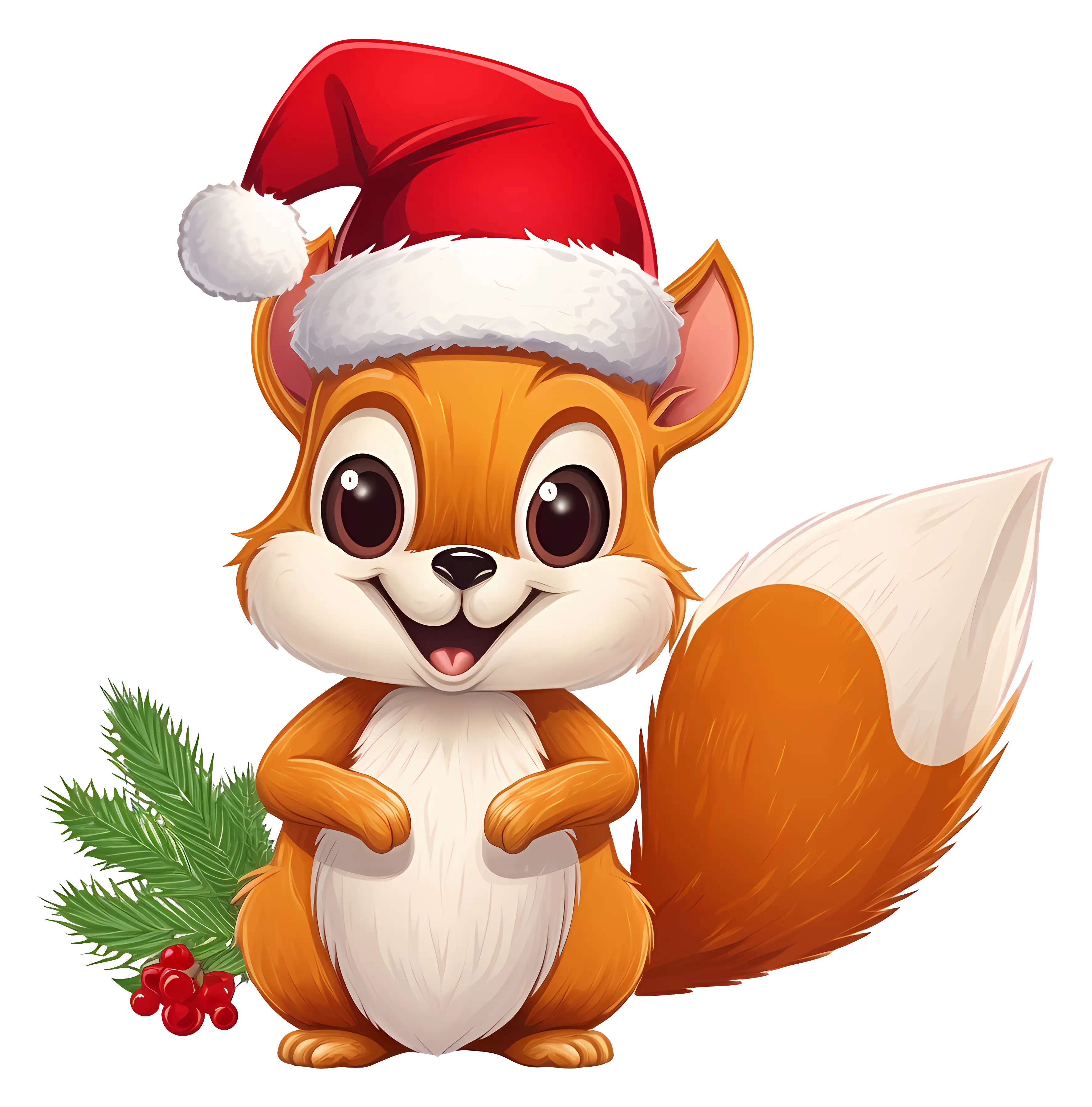 Adorable Christmas Squirrel with Santa Hat