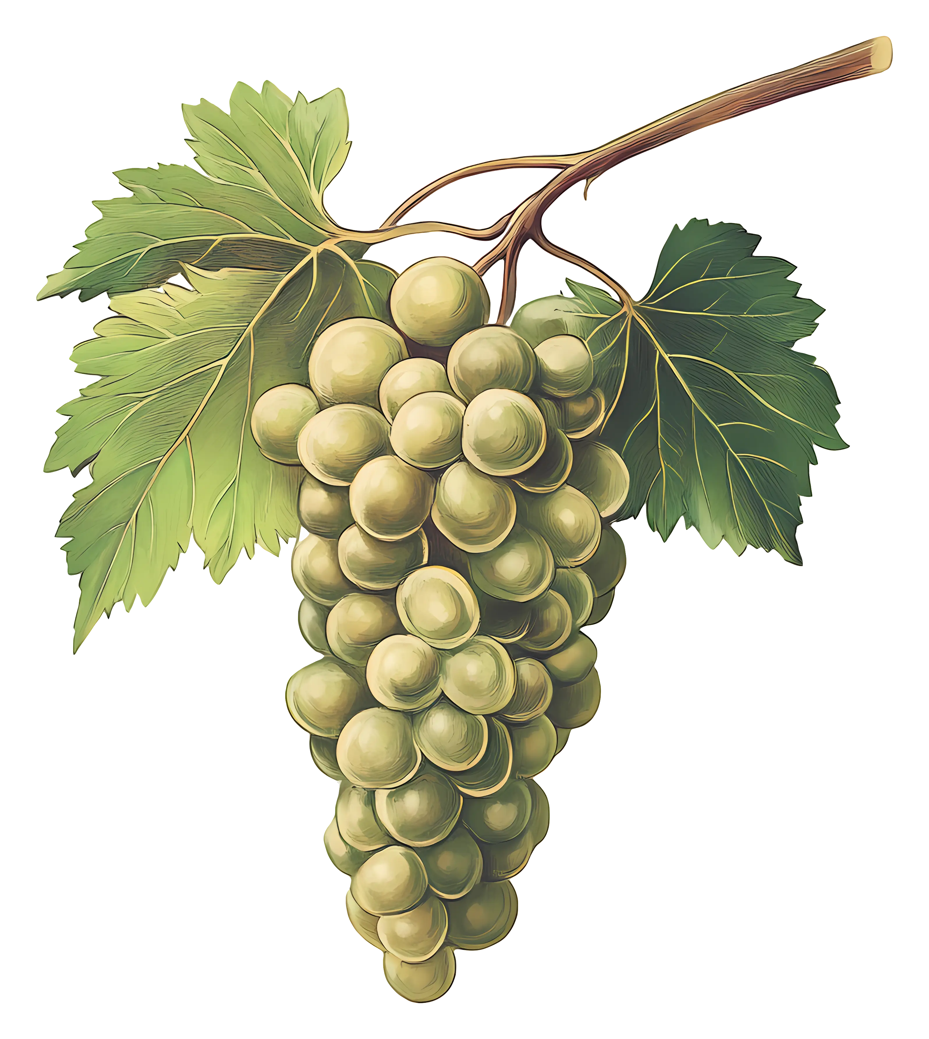 Green Grapes Bunch with Vine Leaves