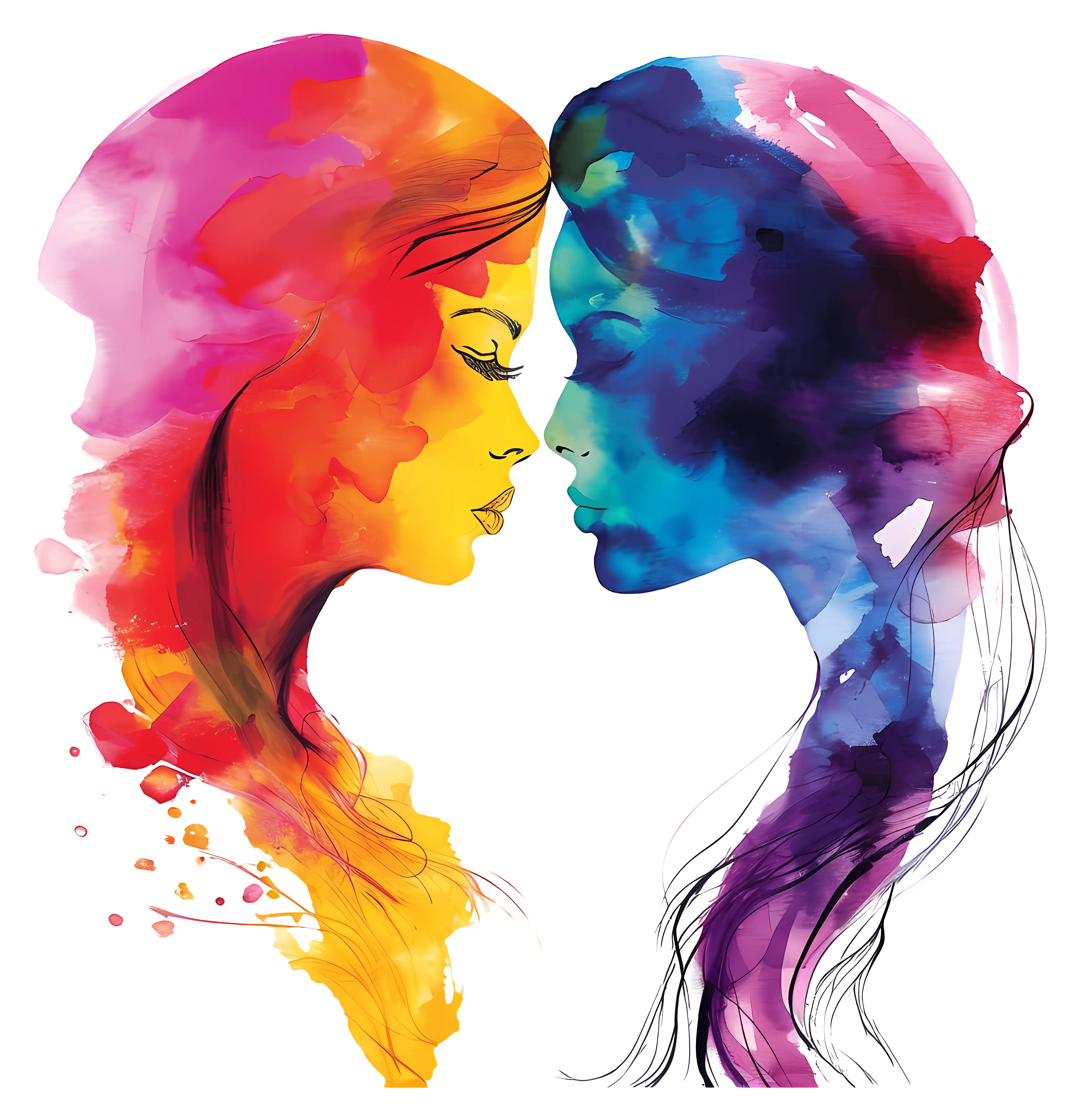 Watercolor Profiles of Two People