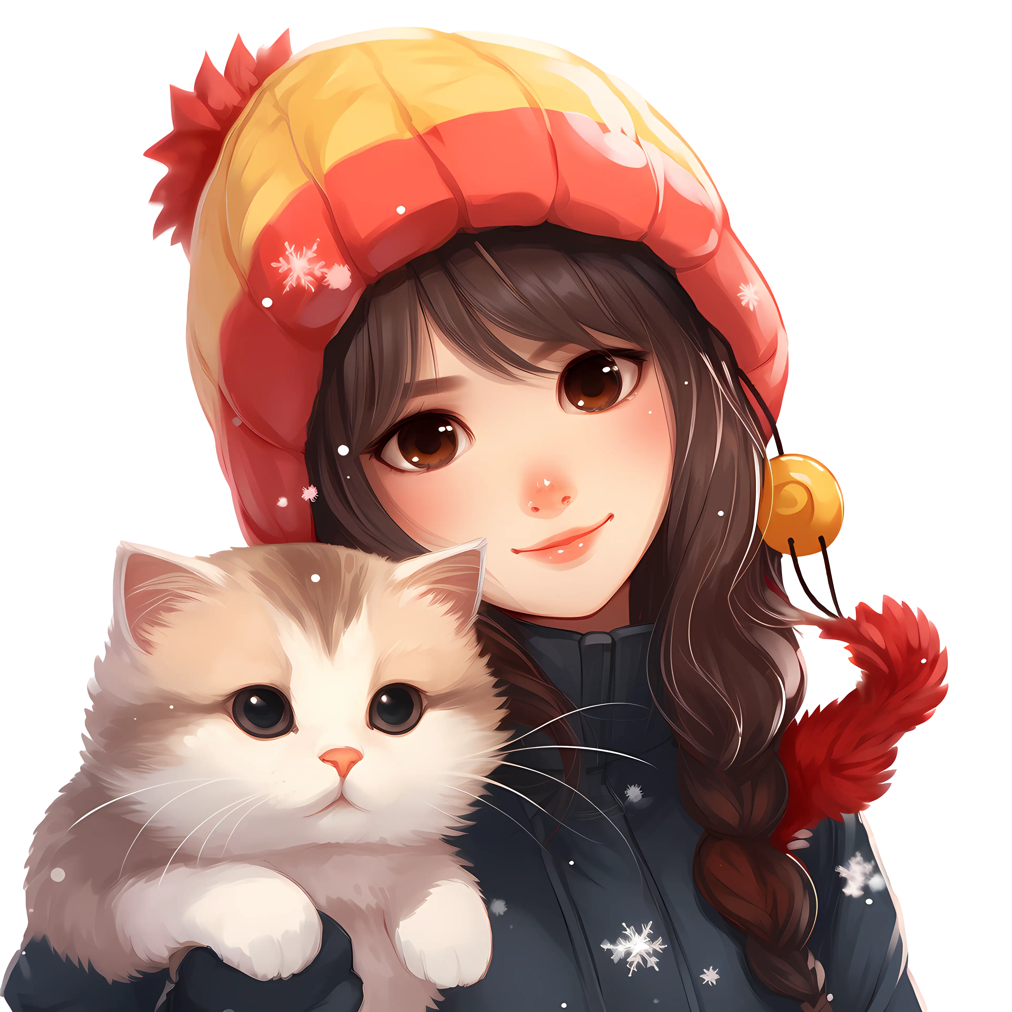 Girl with Cat in Winter Clothes