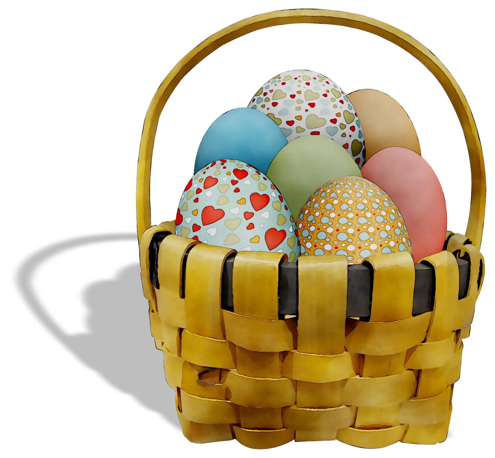 Easter Basket Filled with Decorated Eggs