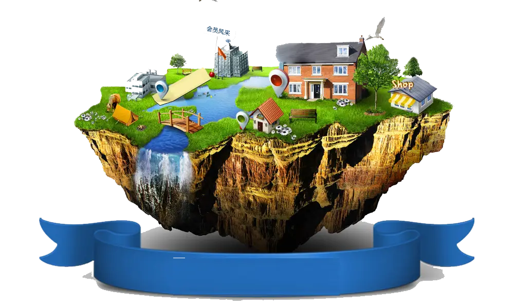 Floating Island with Nature and Buildings