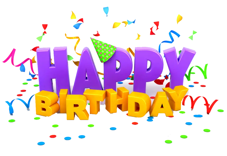 3D Happy Birthday Text with Confetti and Party Hat