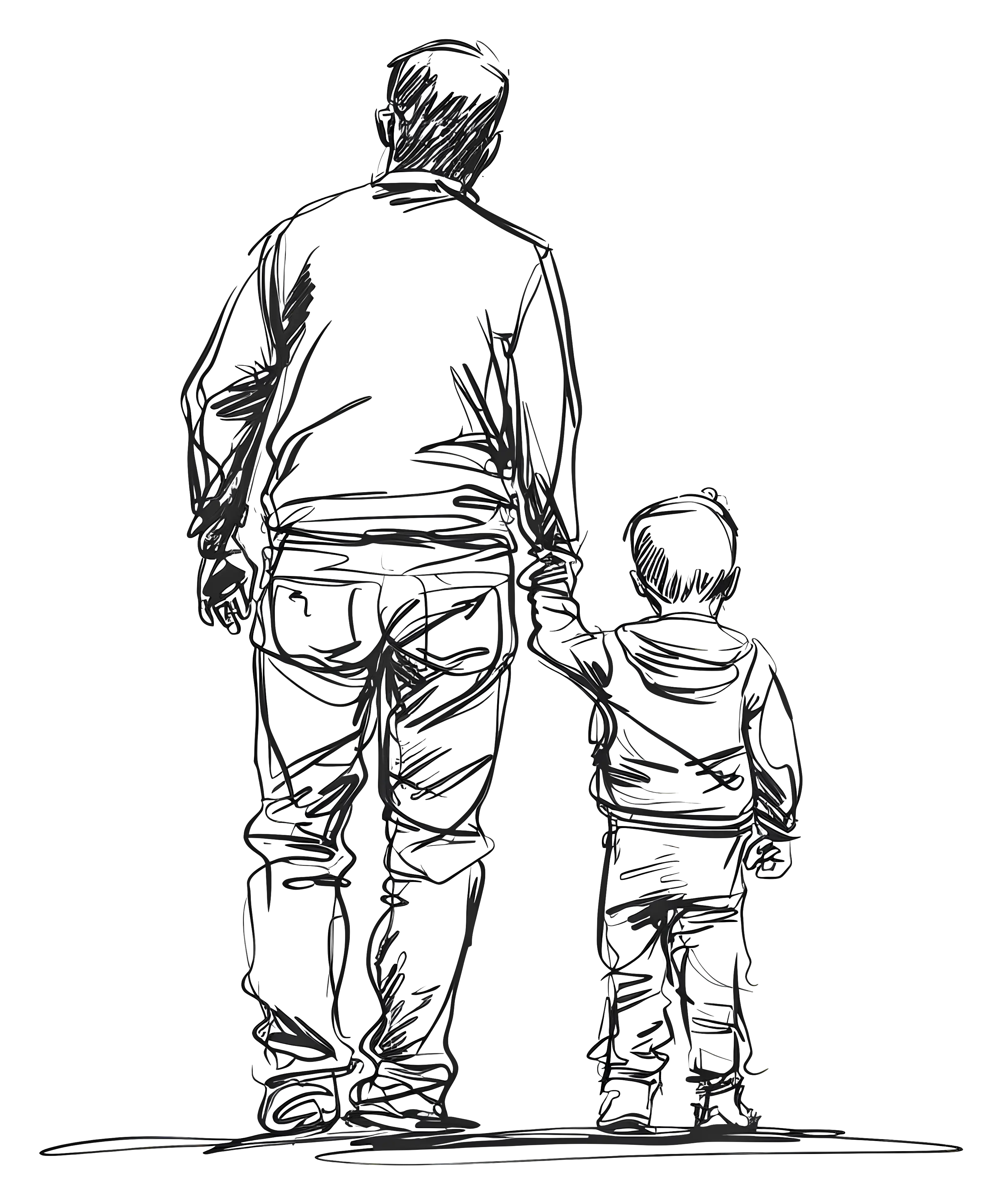 Father and Child Walking in Hand-drawn Sketch