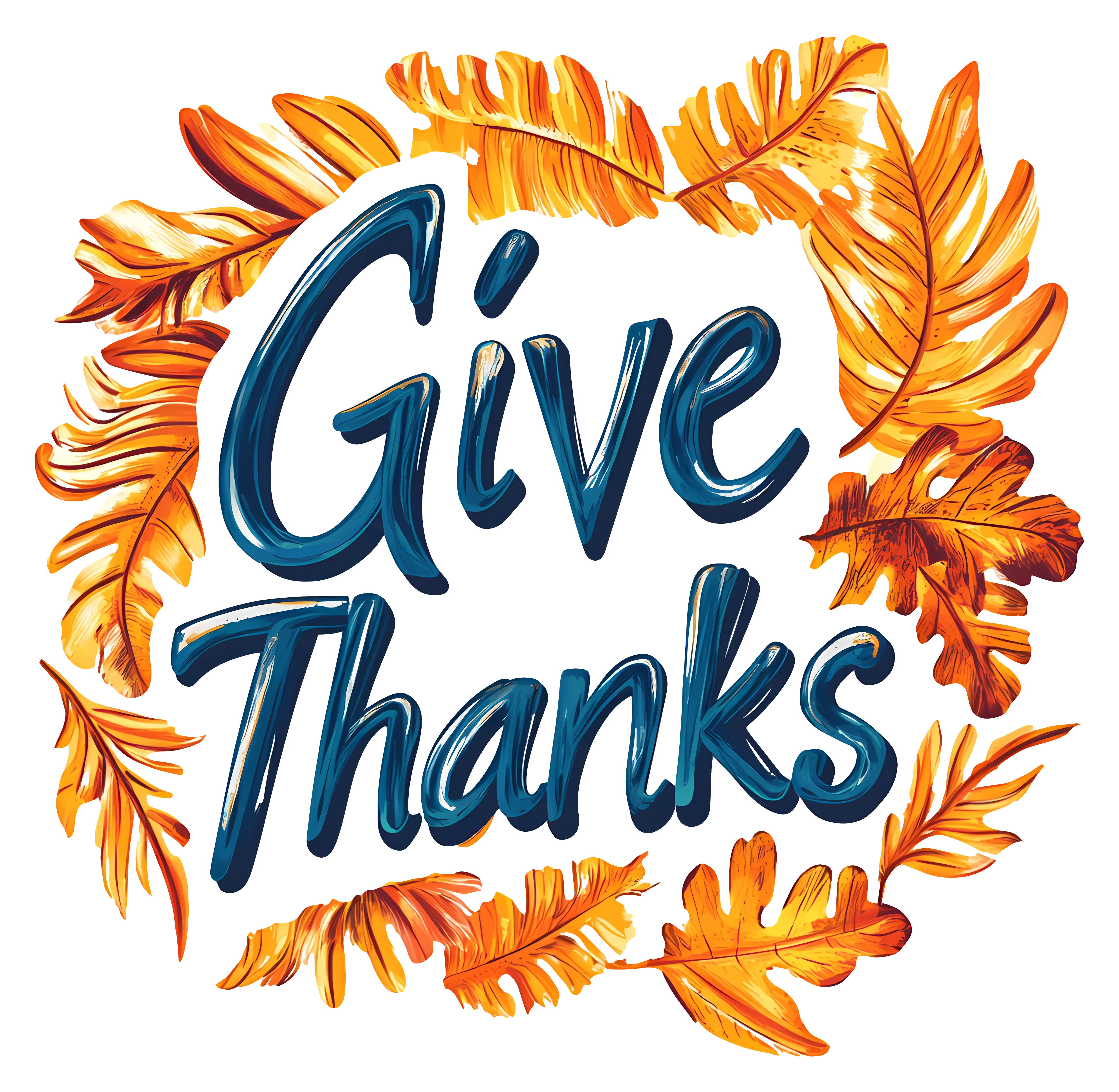 Give Thanks Text with Fall-Themed Leaves