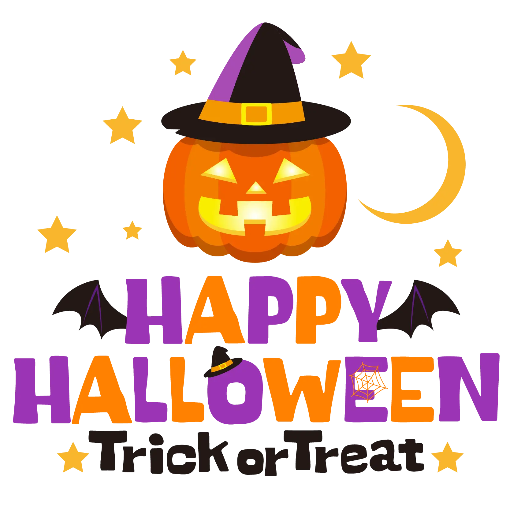 Happy Halloween Pumpkin Illustration with Trick or Treat Message