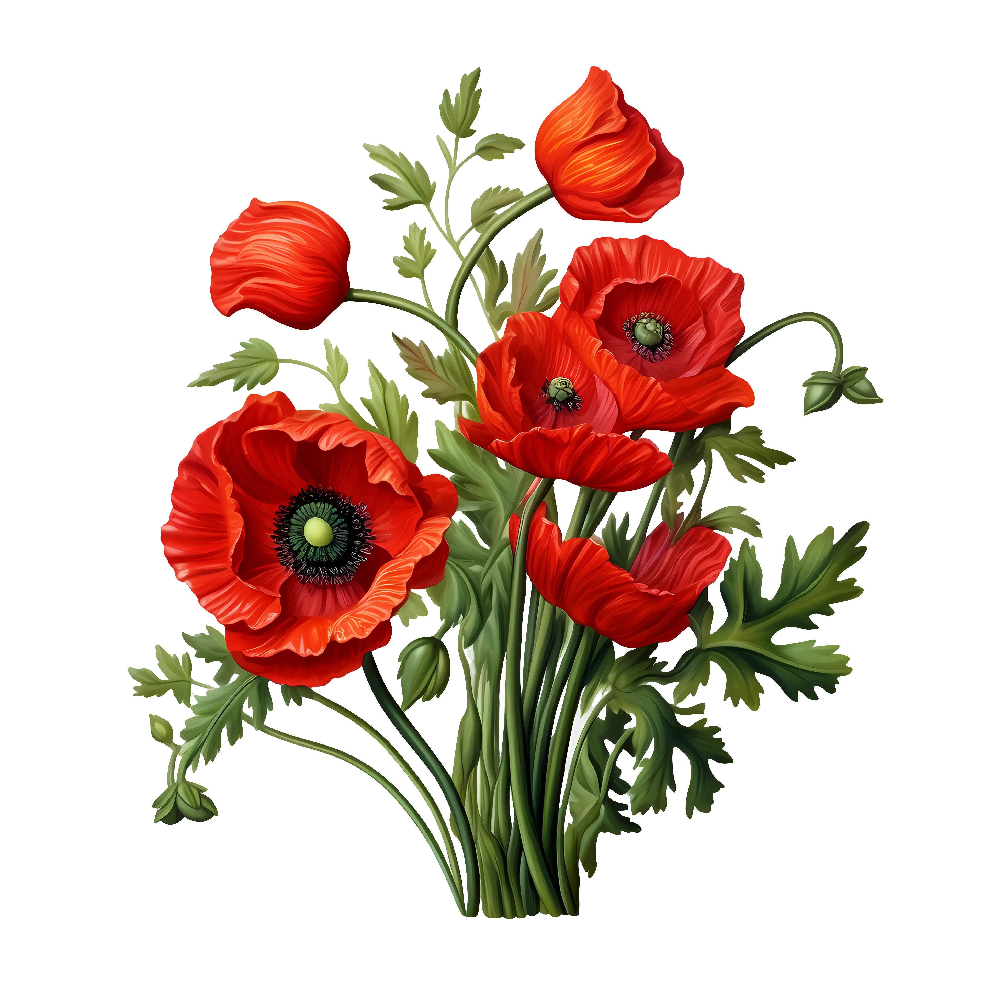 Vibrant Red Poppy Flowers Illustration