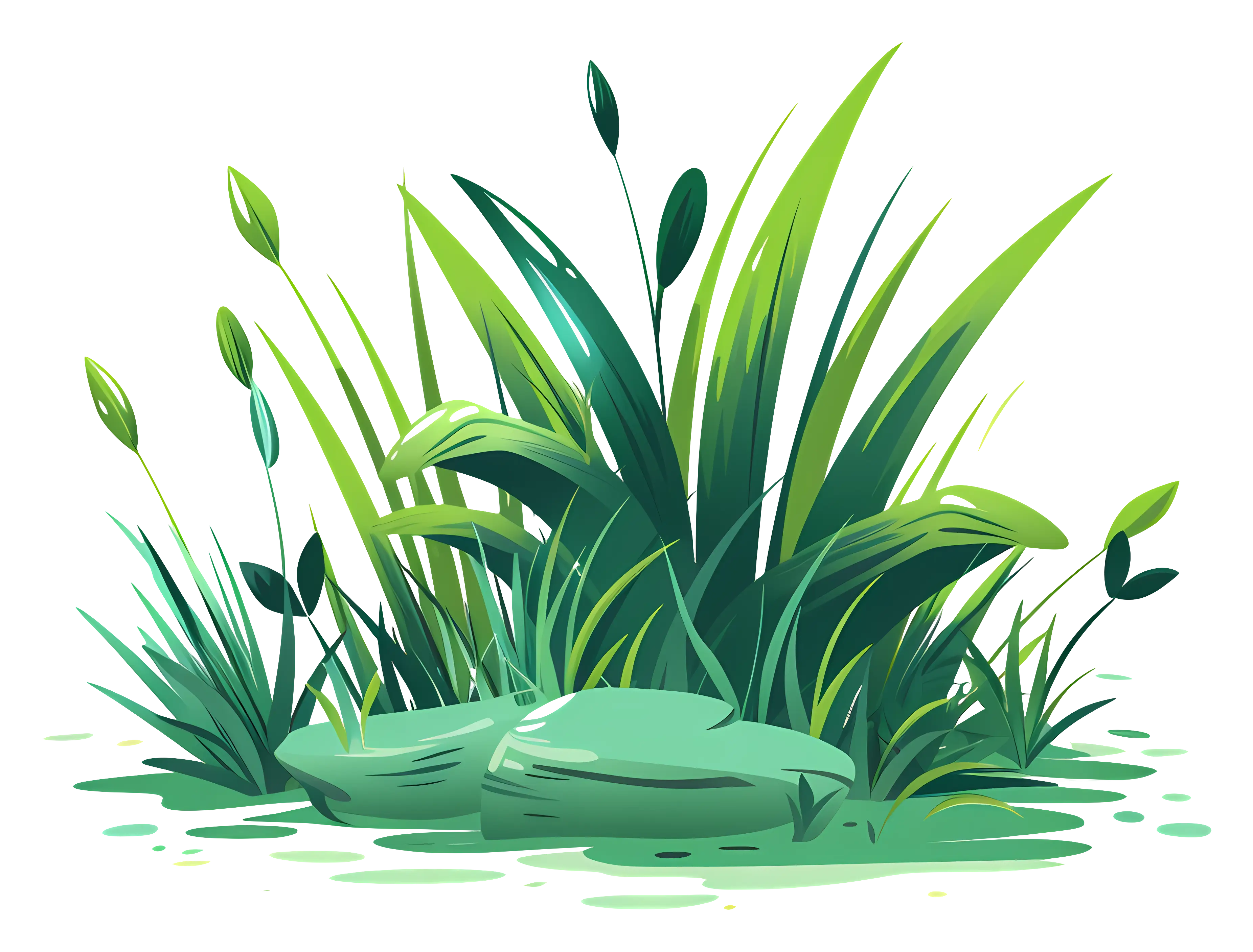 Lush Green Grass and Stones Illustration