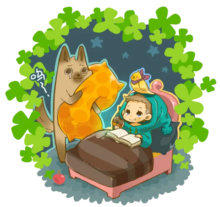 Child Reading in Bed with Dog