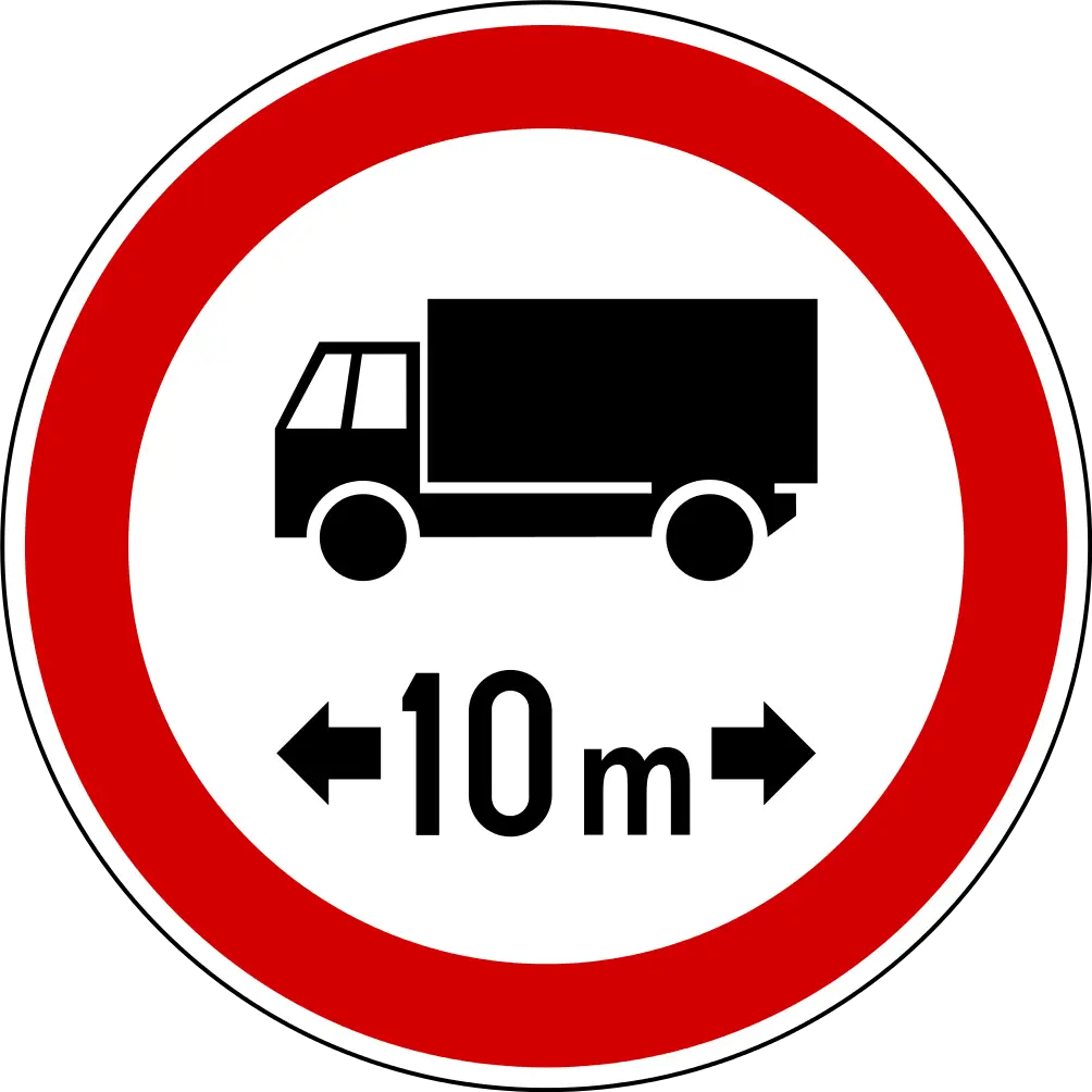 Truck Road Safety Sign with 10m Restriction