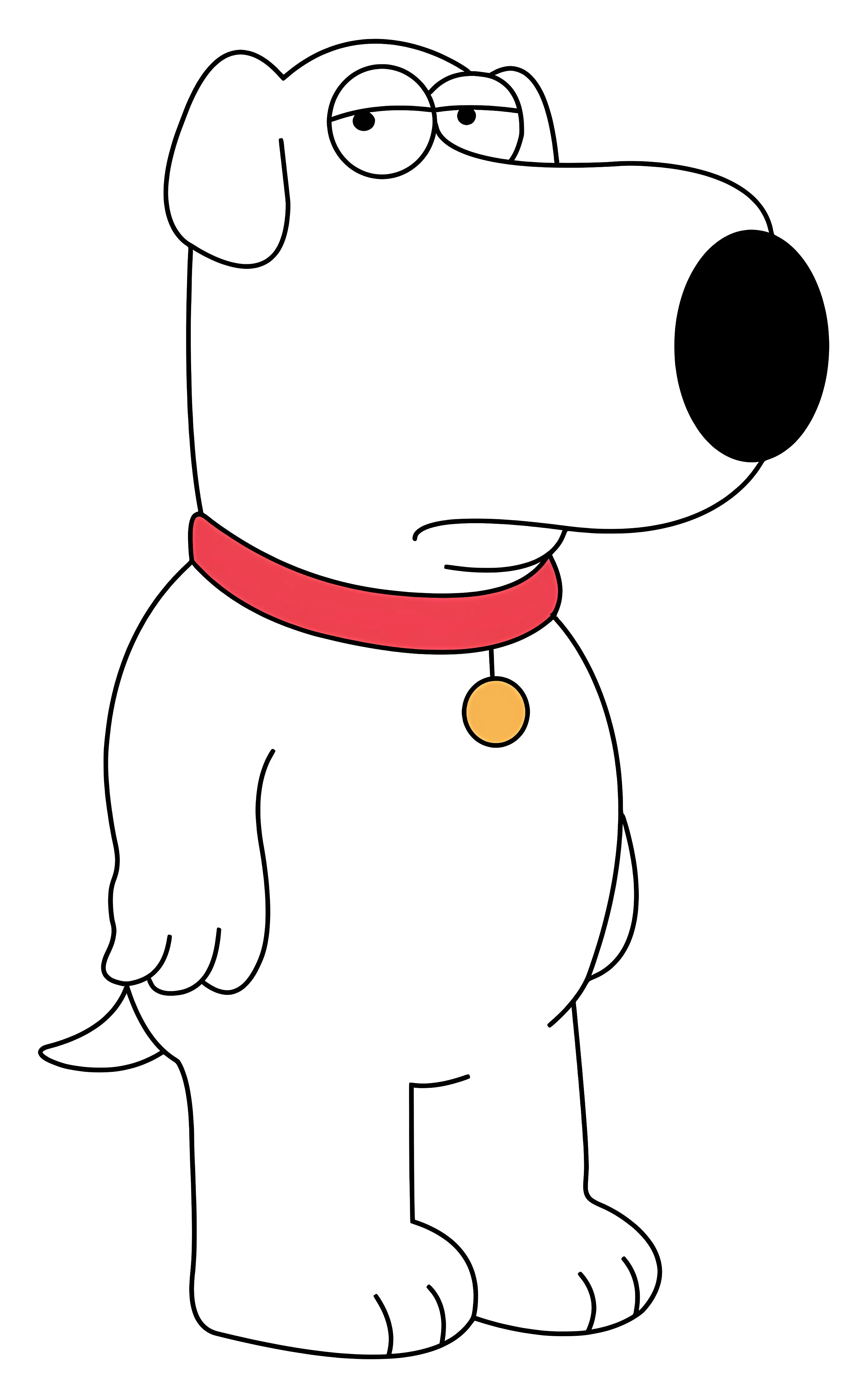 Cartoon White Dog Wearing Red Collar