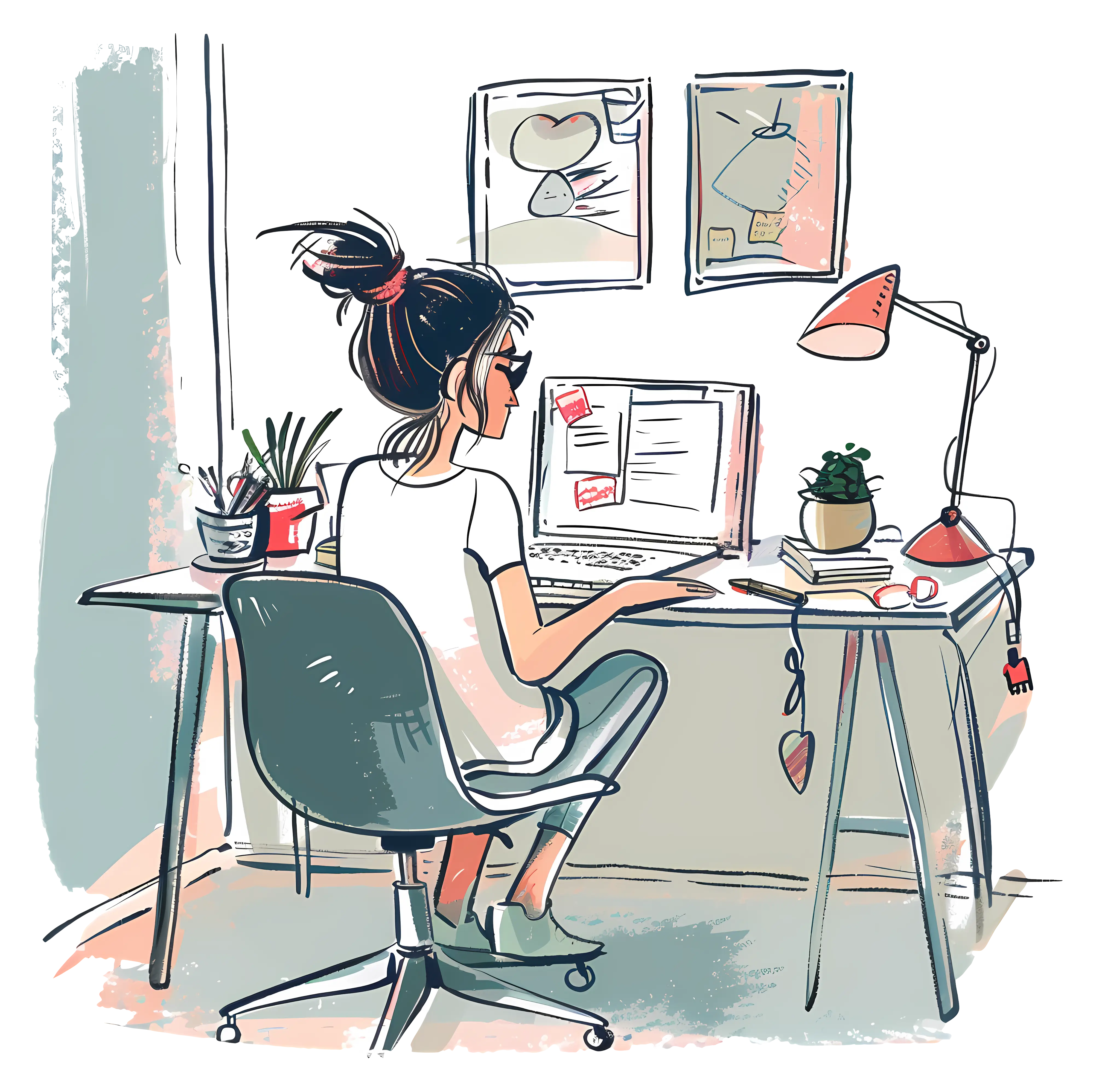 Illustration of Woman Working at a Desk