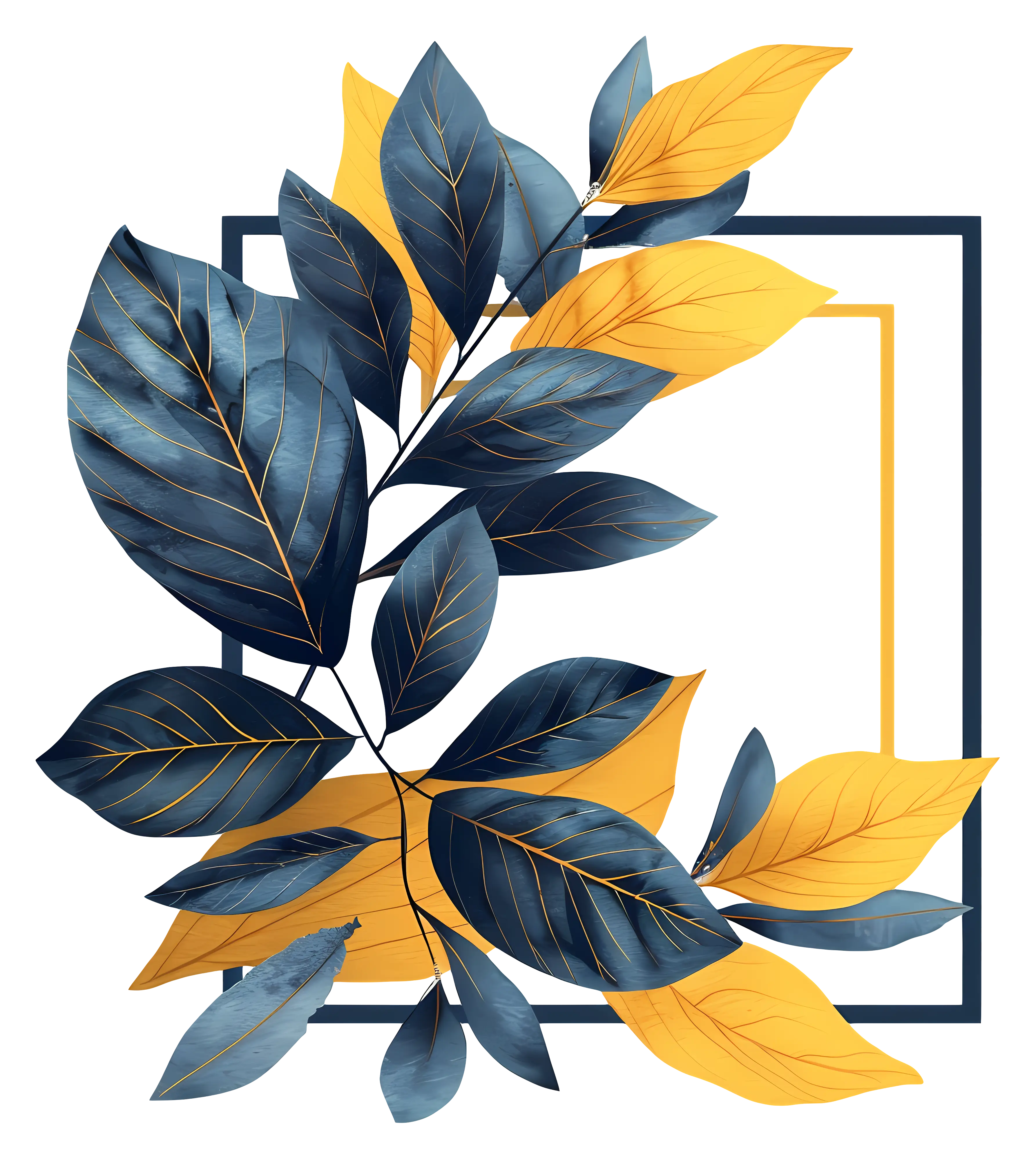 Botanical Blue and Yellow Leaves