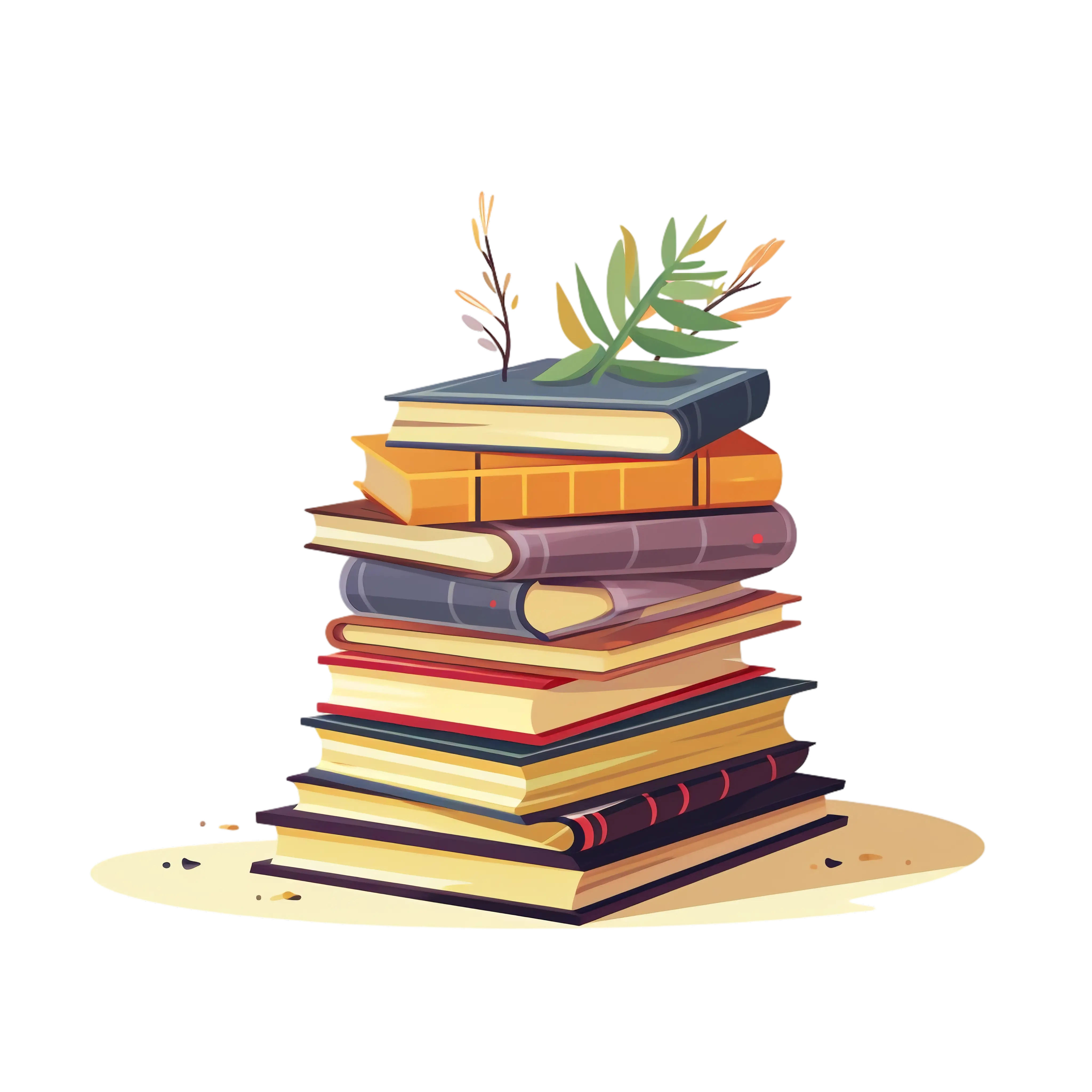 Book Stack with Plant Detail Illustration