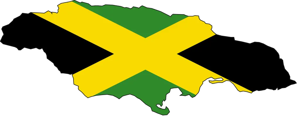Map of Jamaica in National Flag Colors
