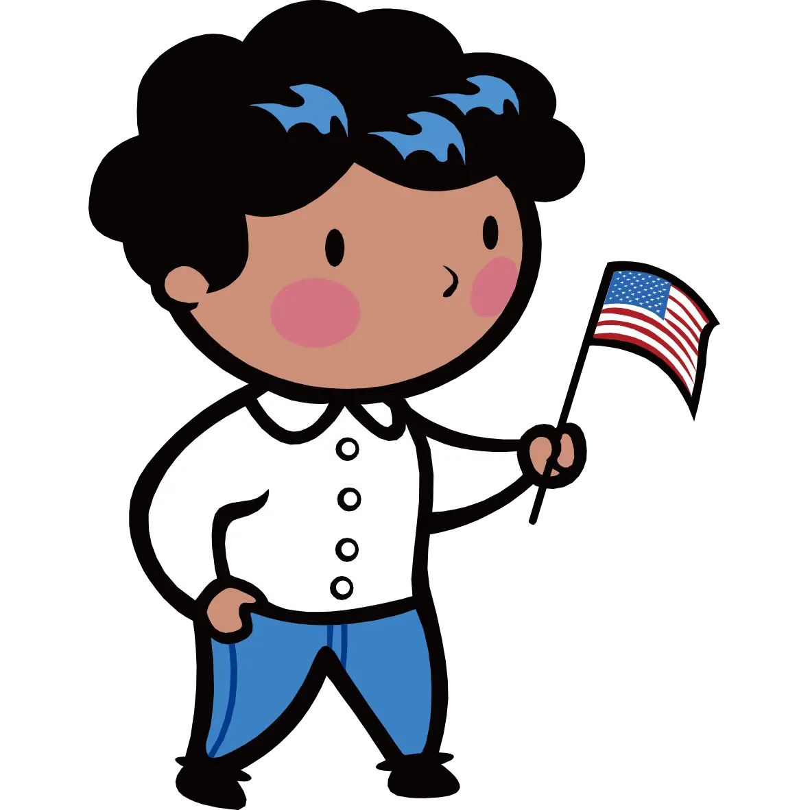 Cartoon Boy Holding American Flag