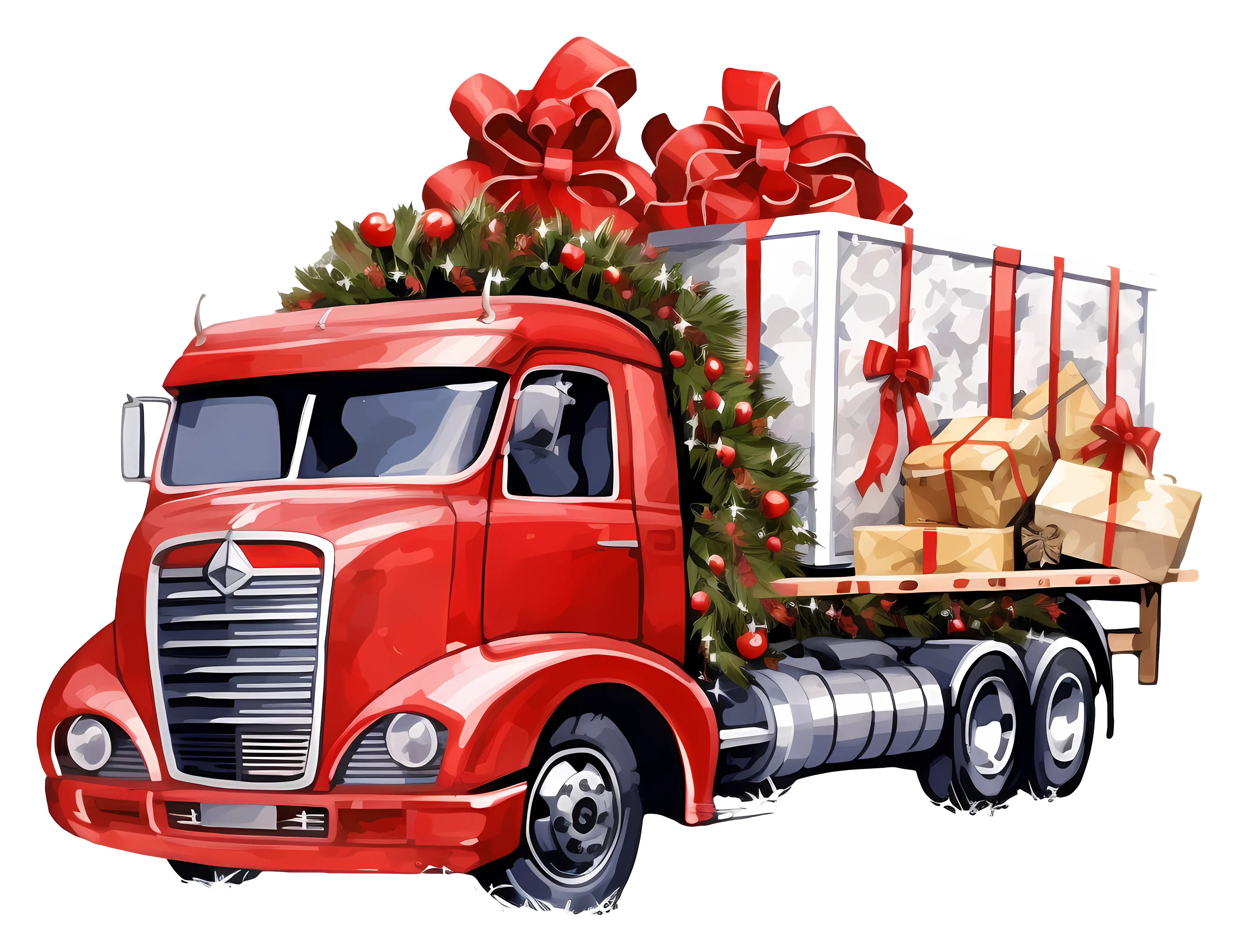 Christmas Truck Stacked with Gifts and Decorations