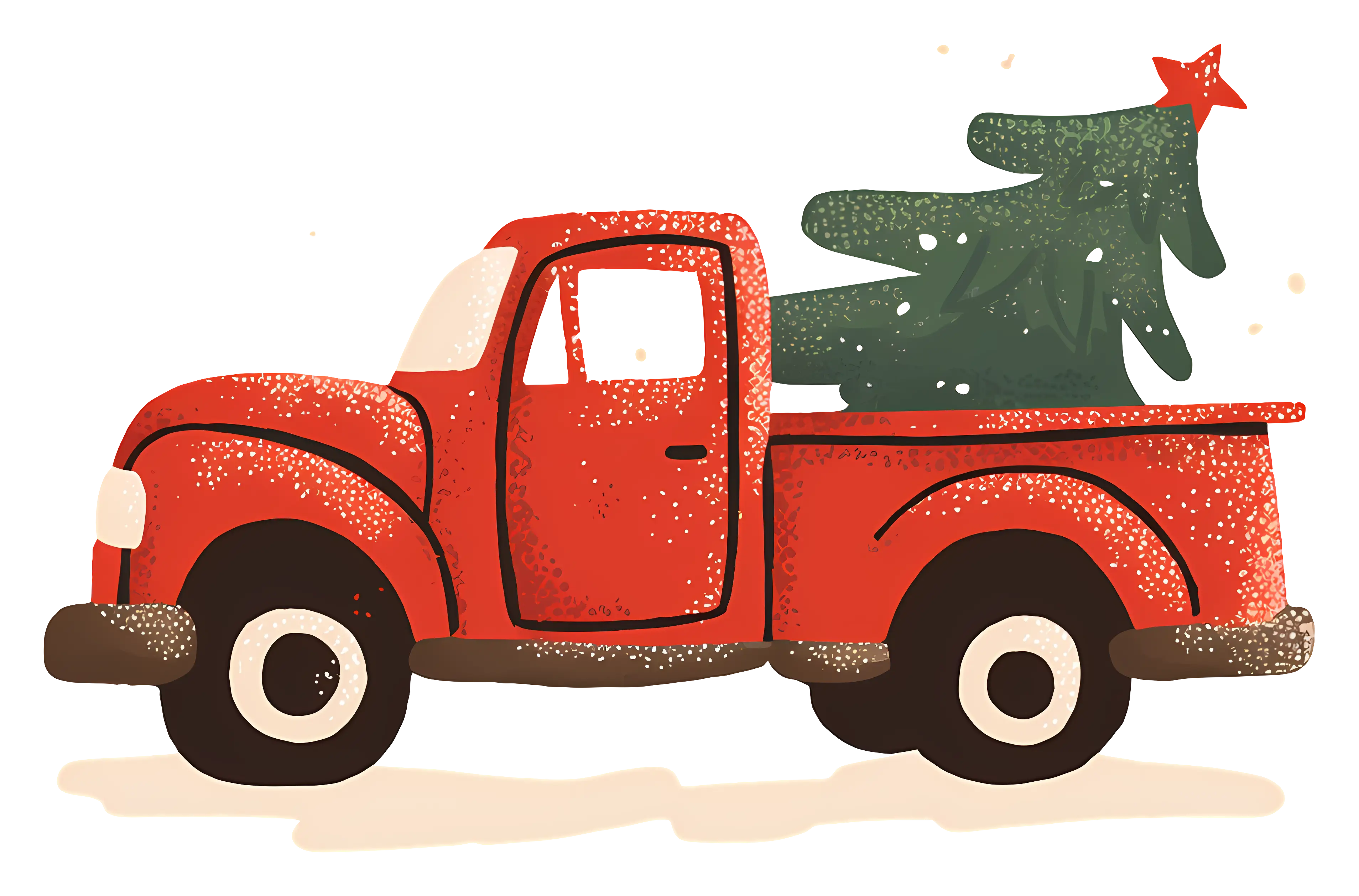 Red Truck with Christmas Tree