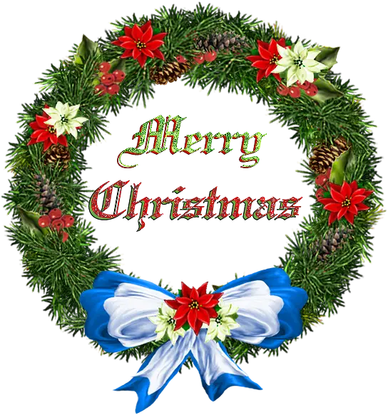 Merry Christmas Wreath with Blue Bow
