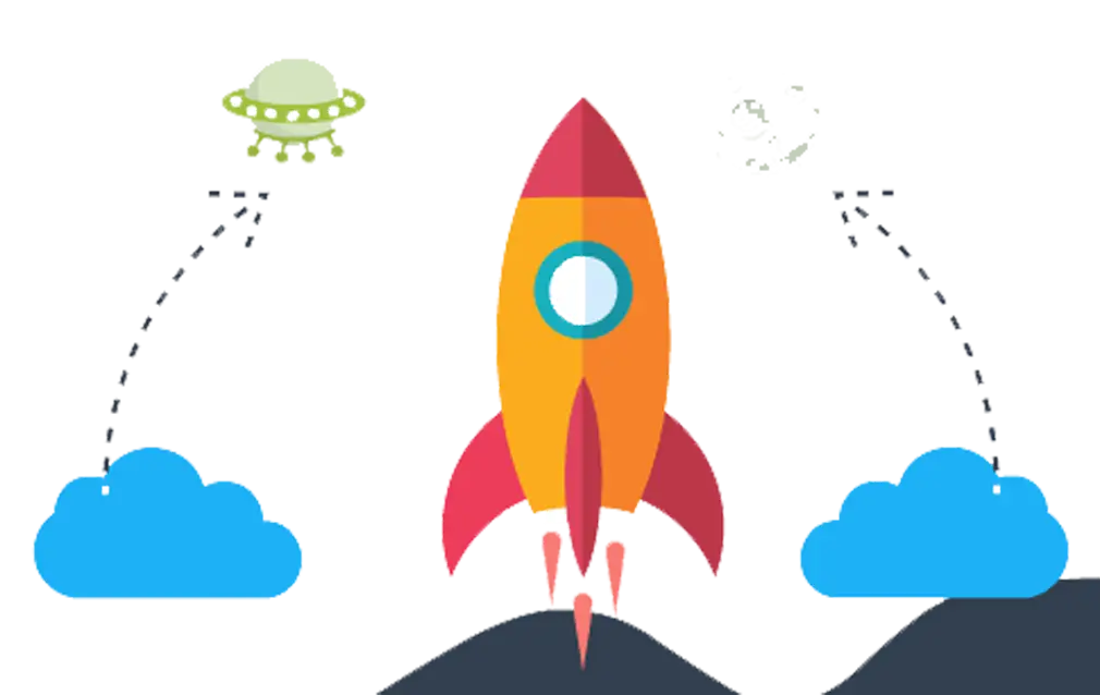 Colorful Cartoon Rocket with UFO Illustration