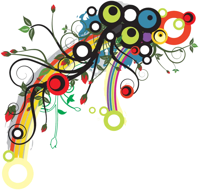 Colorful Abstract Design with Circles and Vines