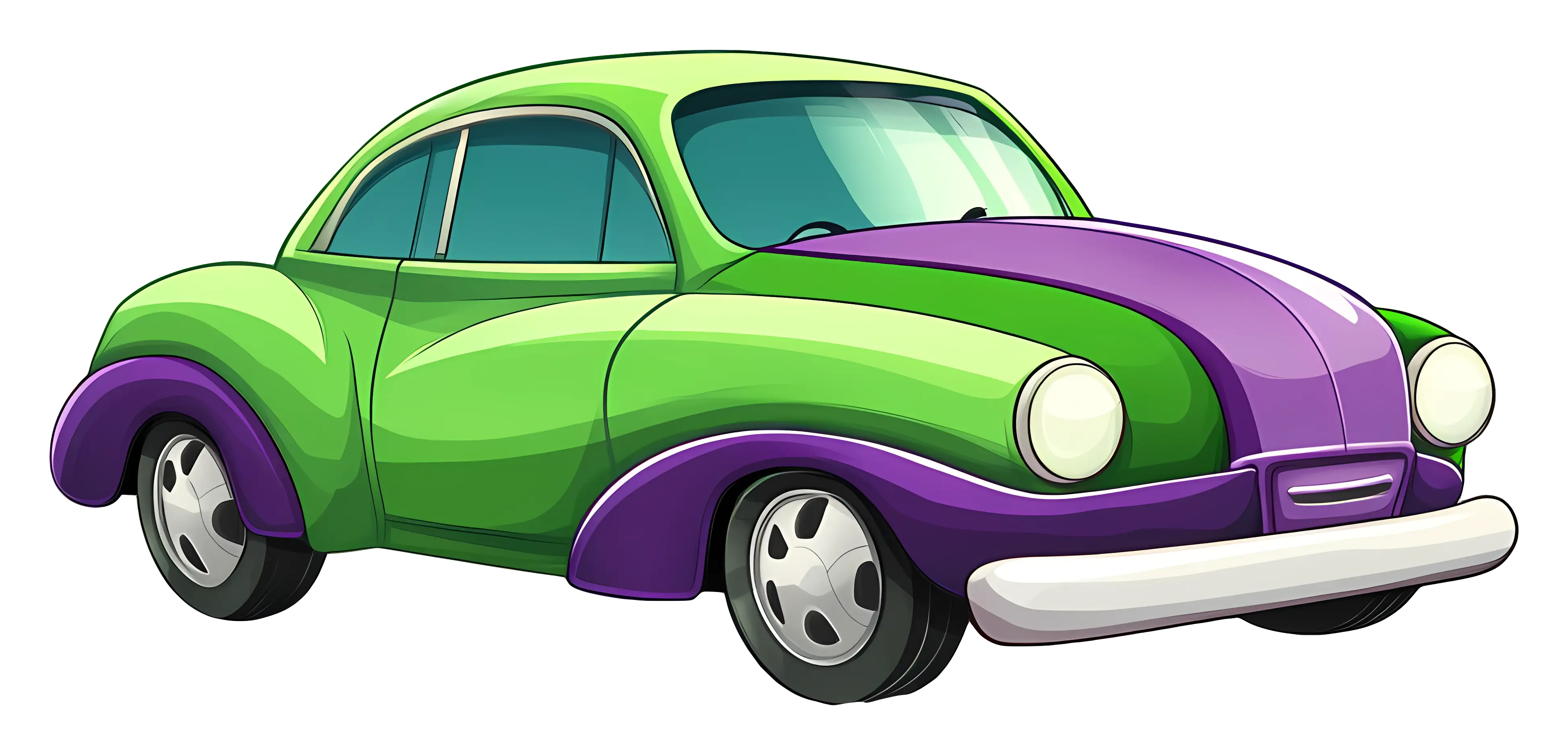 Bright Green and Purple Cartoon Car
