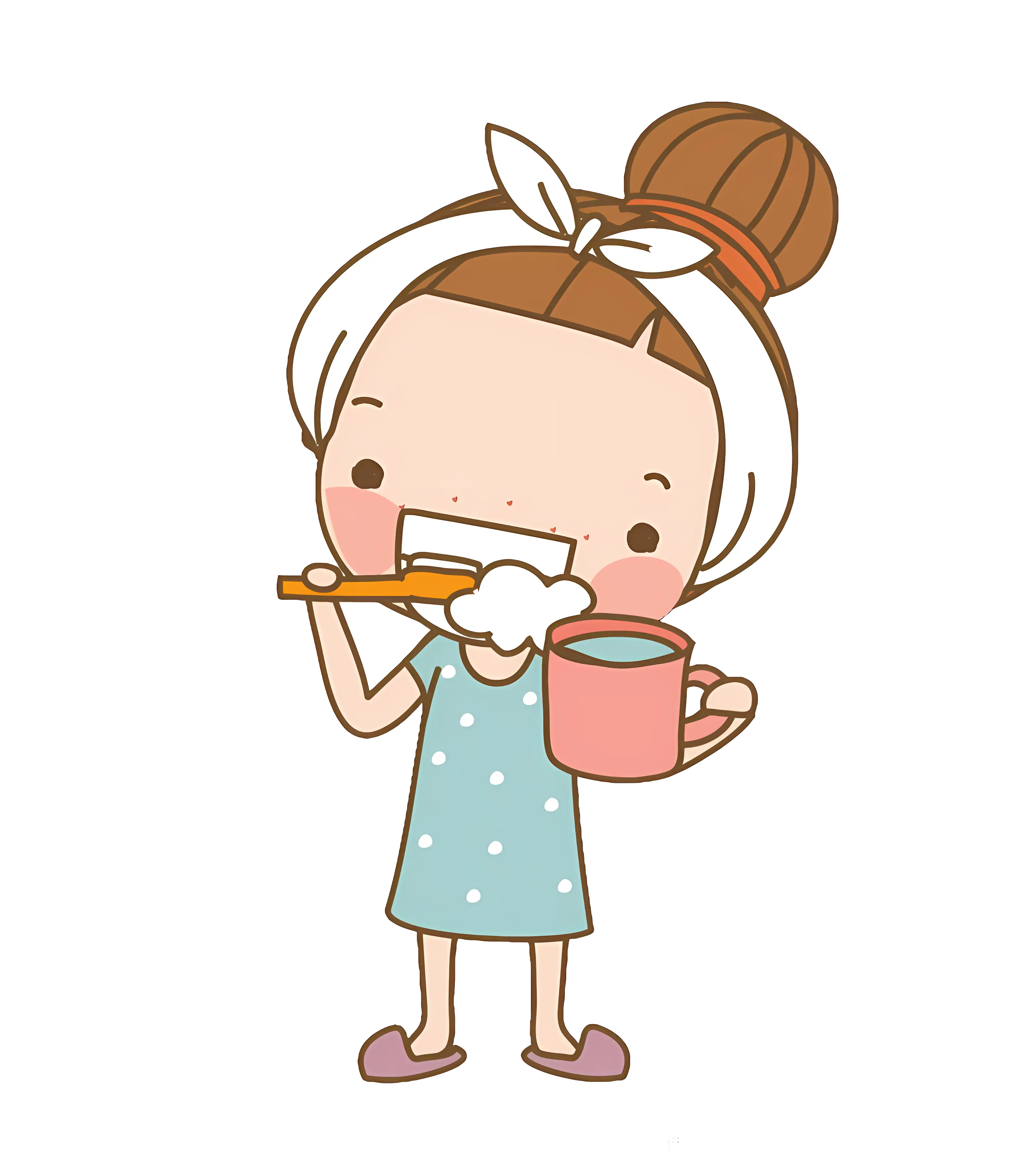 Girl Brushing Teeth with Cup
