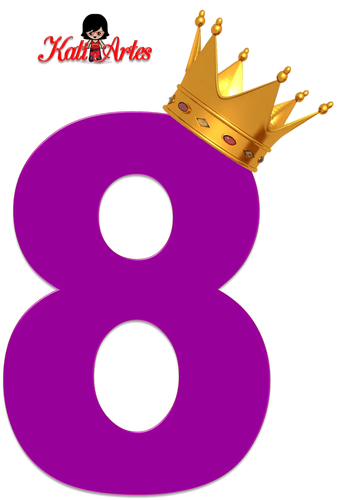 Purple Number 8 with Crown