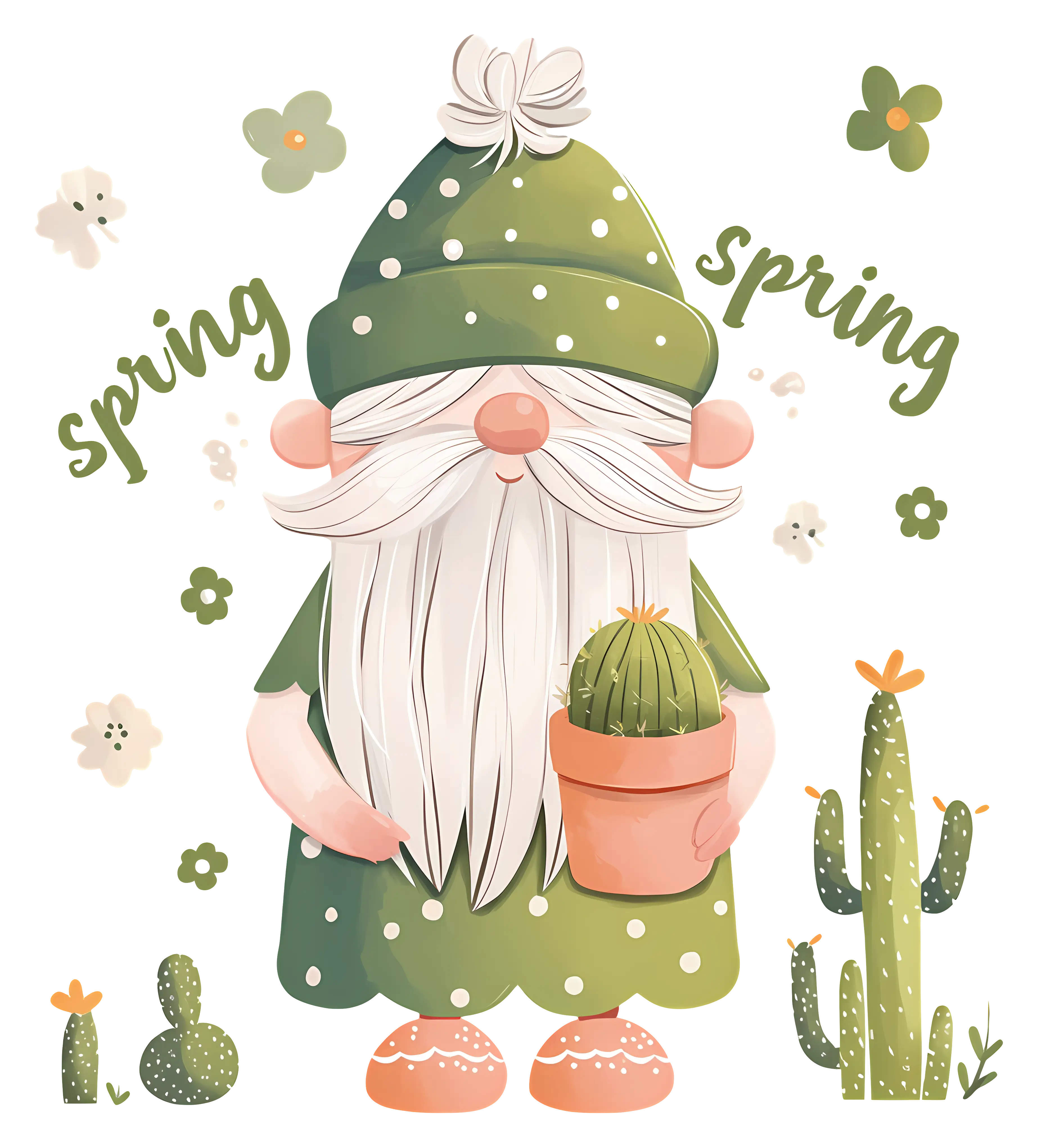Spring Gnome Holding a Cactus