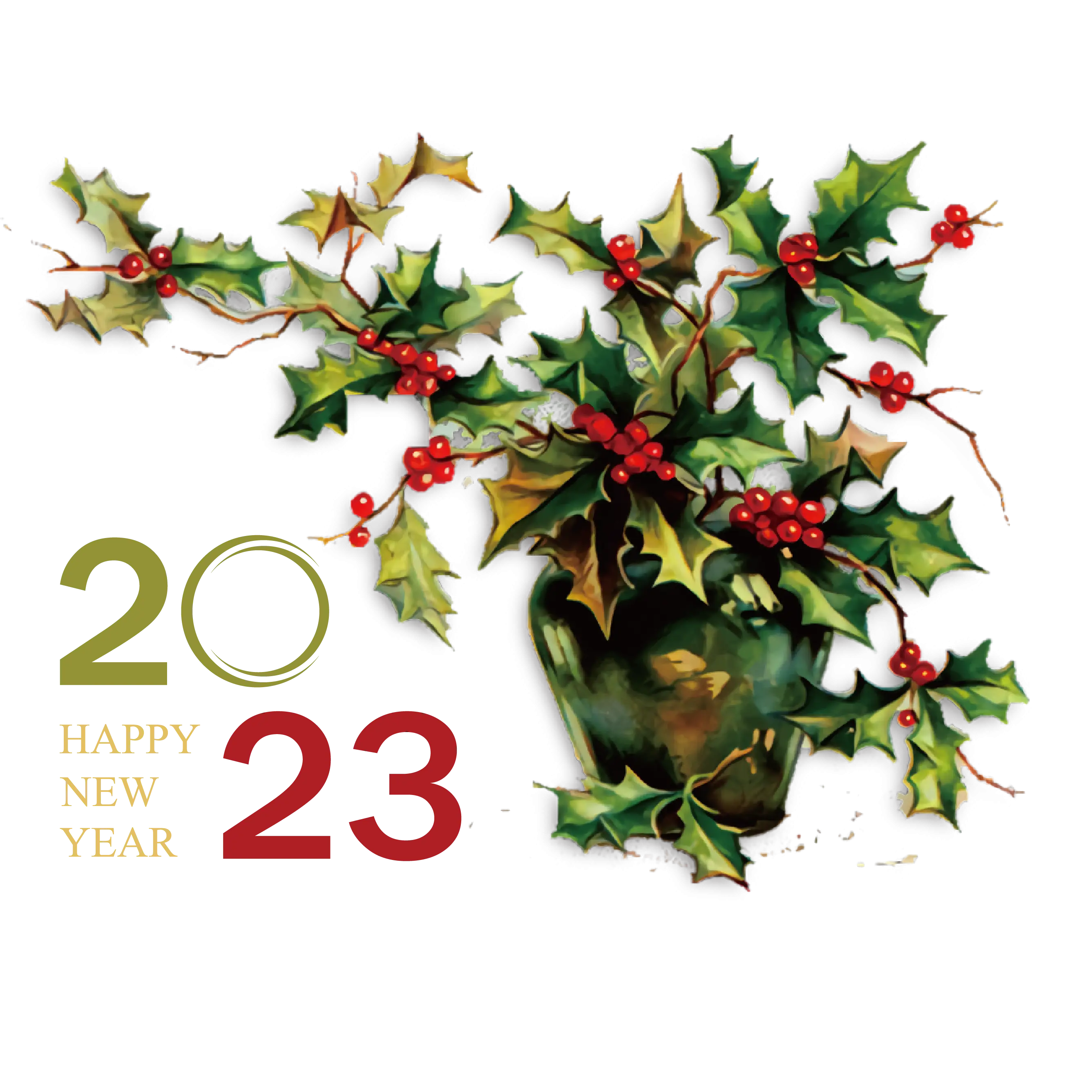 Holly Branch in Vase for New Year 2023