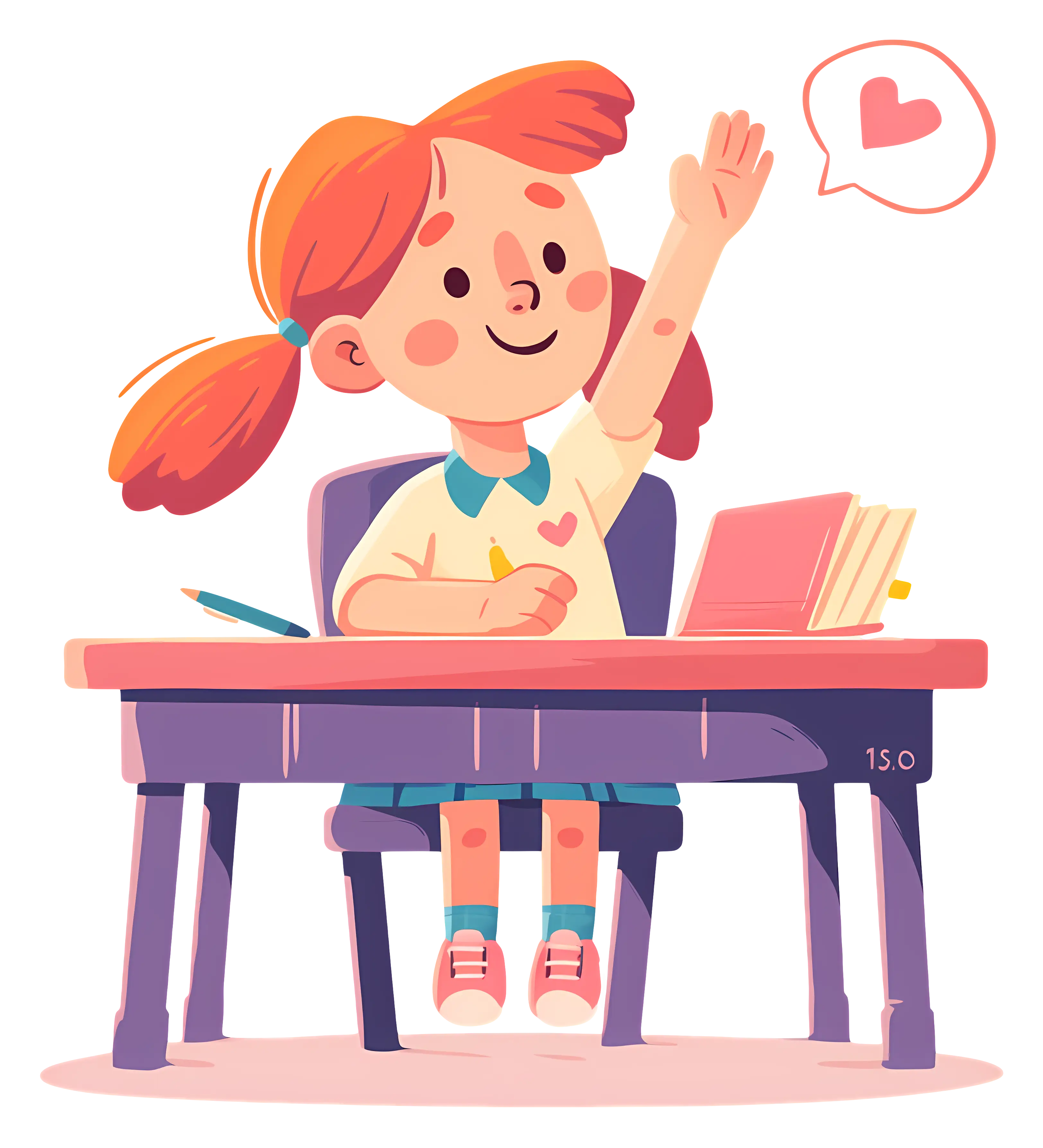 Cartoon Girl Studying at Desk