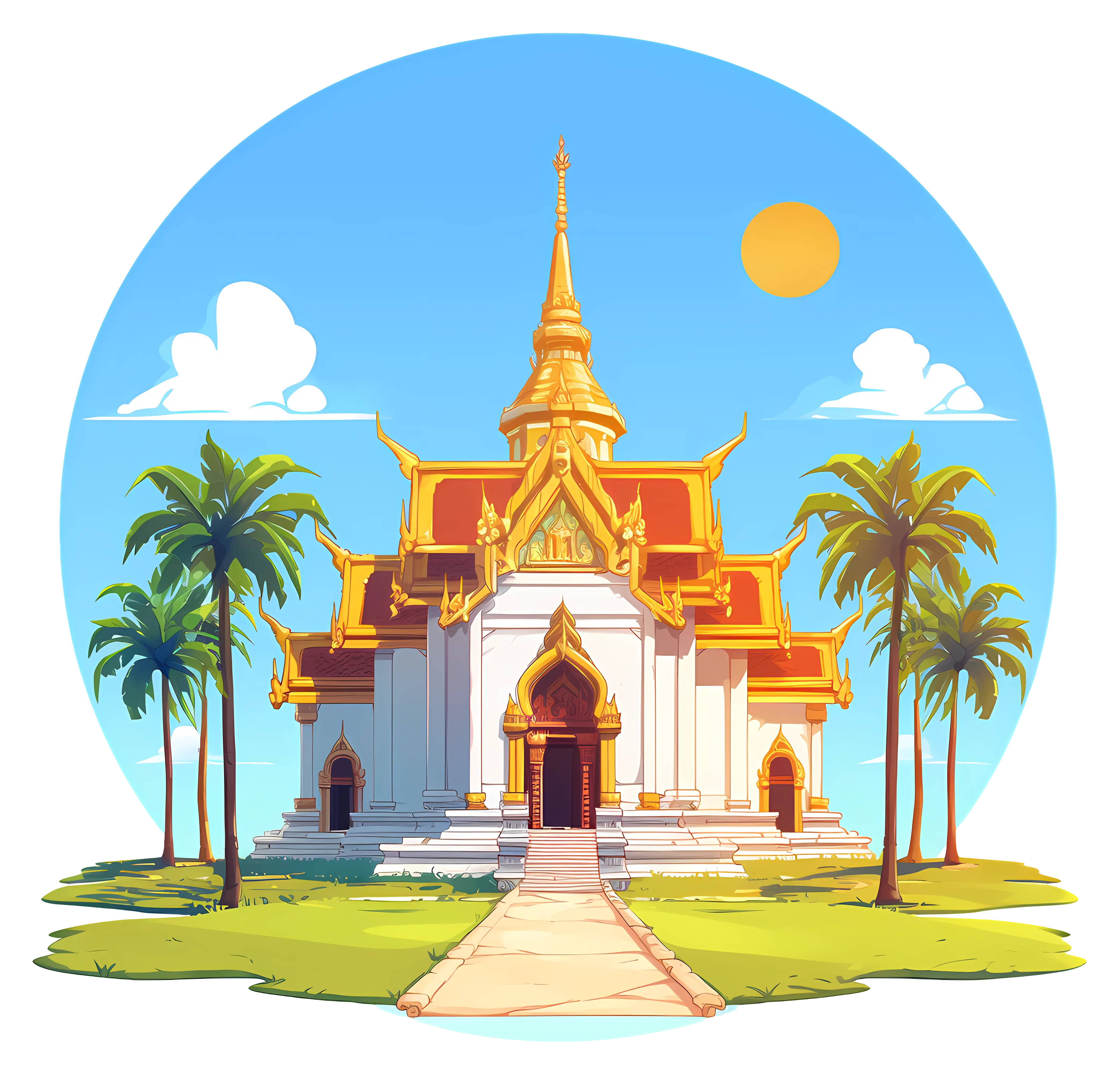 Golden Temple with Tropical Landscape