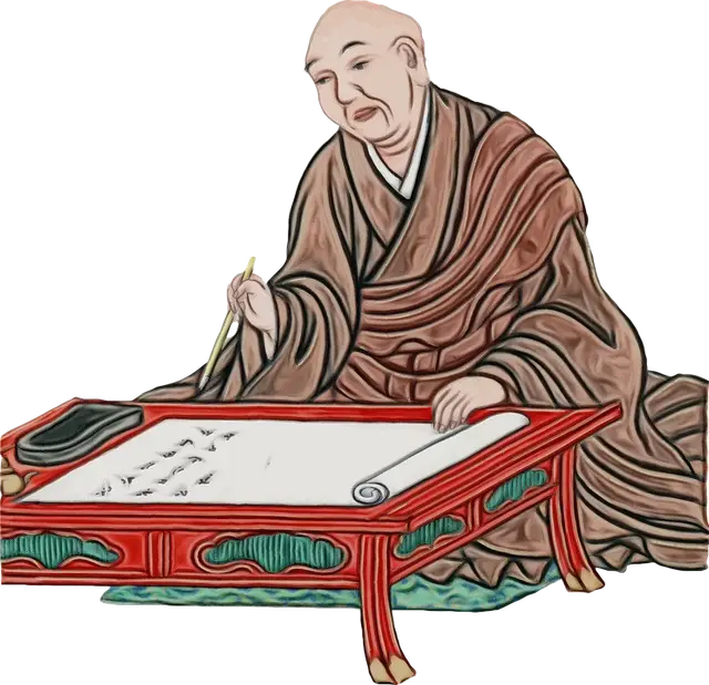 Monk Writing on Scroll