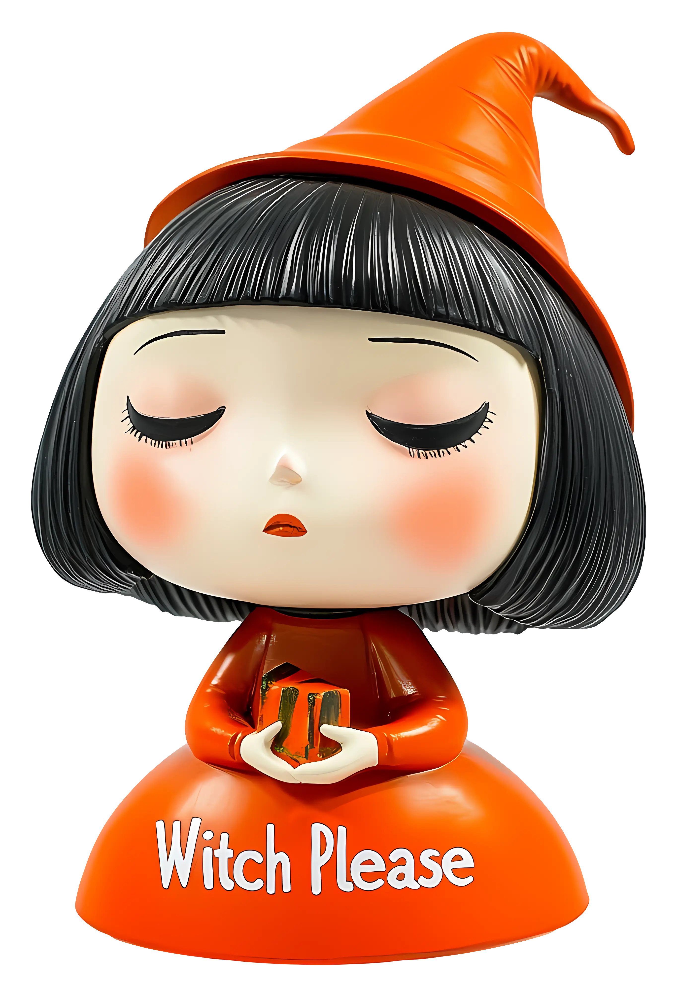 Orange Witch Figure with Closed Eyes