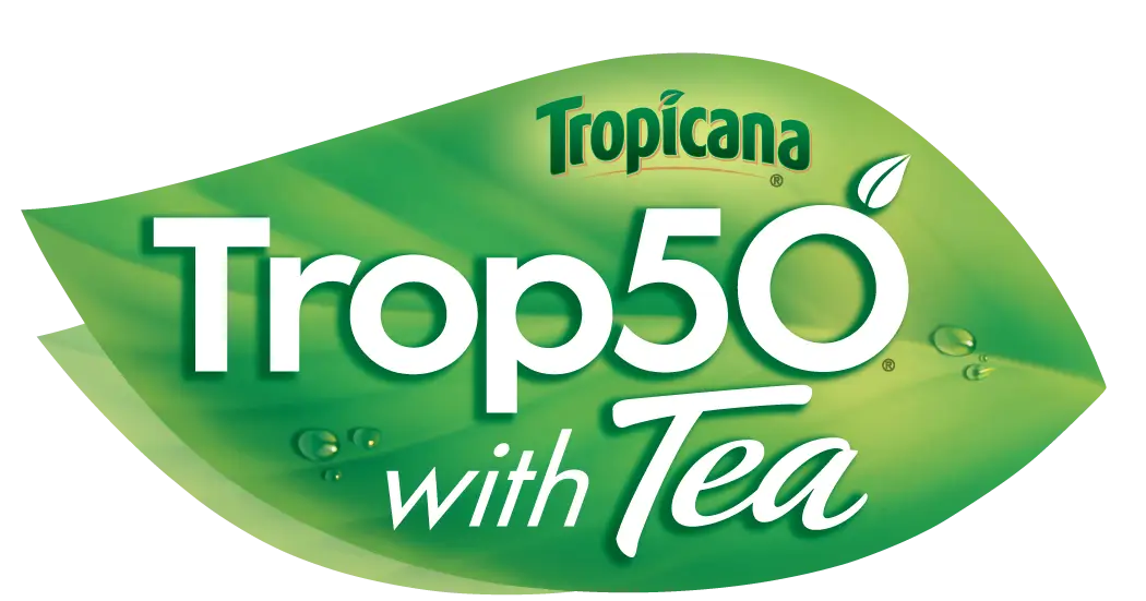 Trop50 with Tea Logo on Green Leaf Background