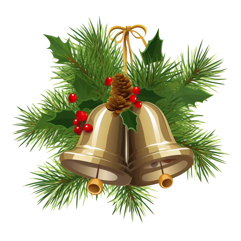 Golden Bells with Christmas Pine and Berries