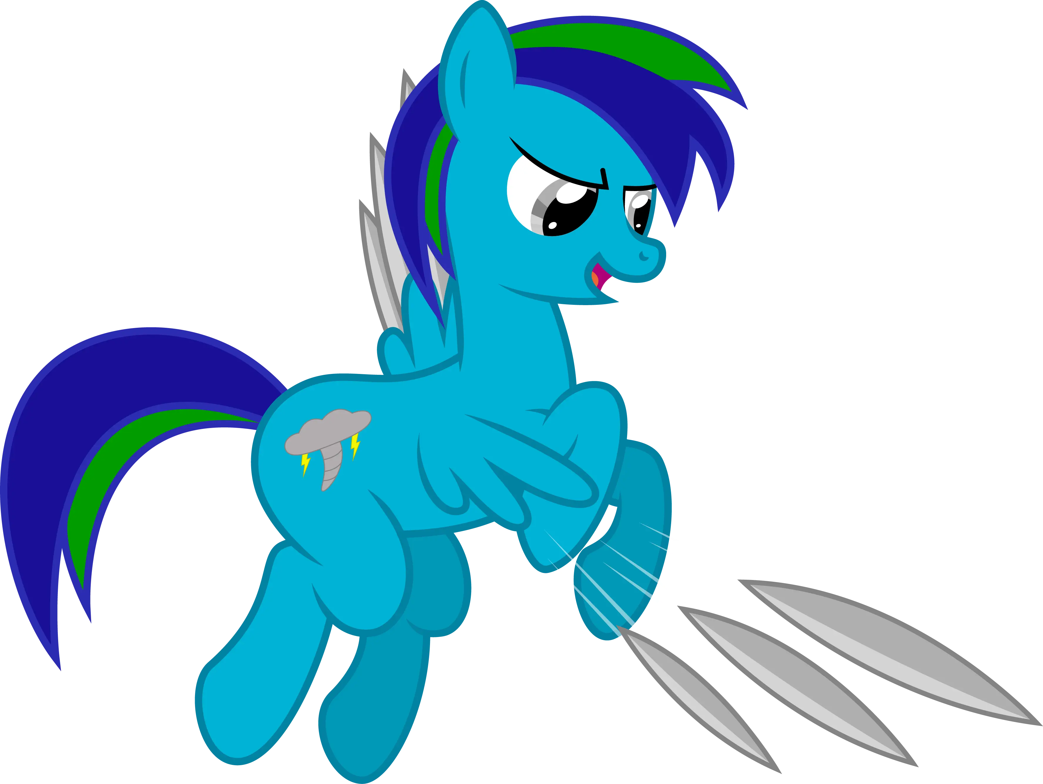 Blue Pony with Wings and Blades