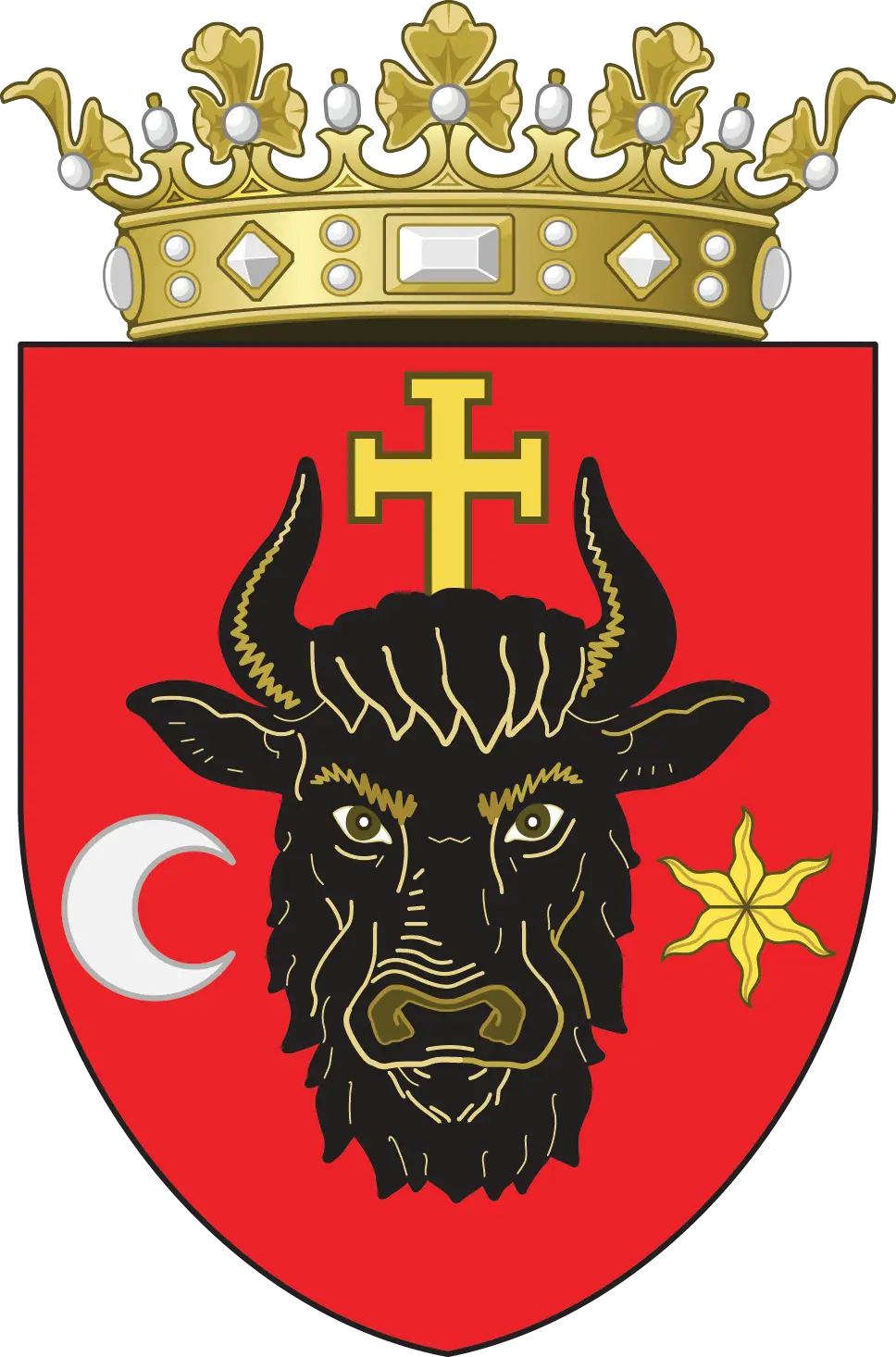 Bull Head Emblem with Crown and Cross