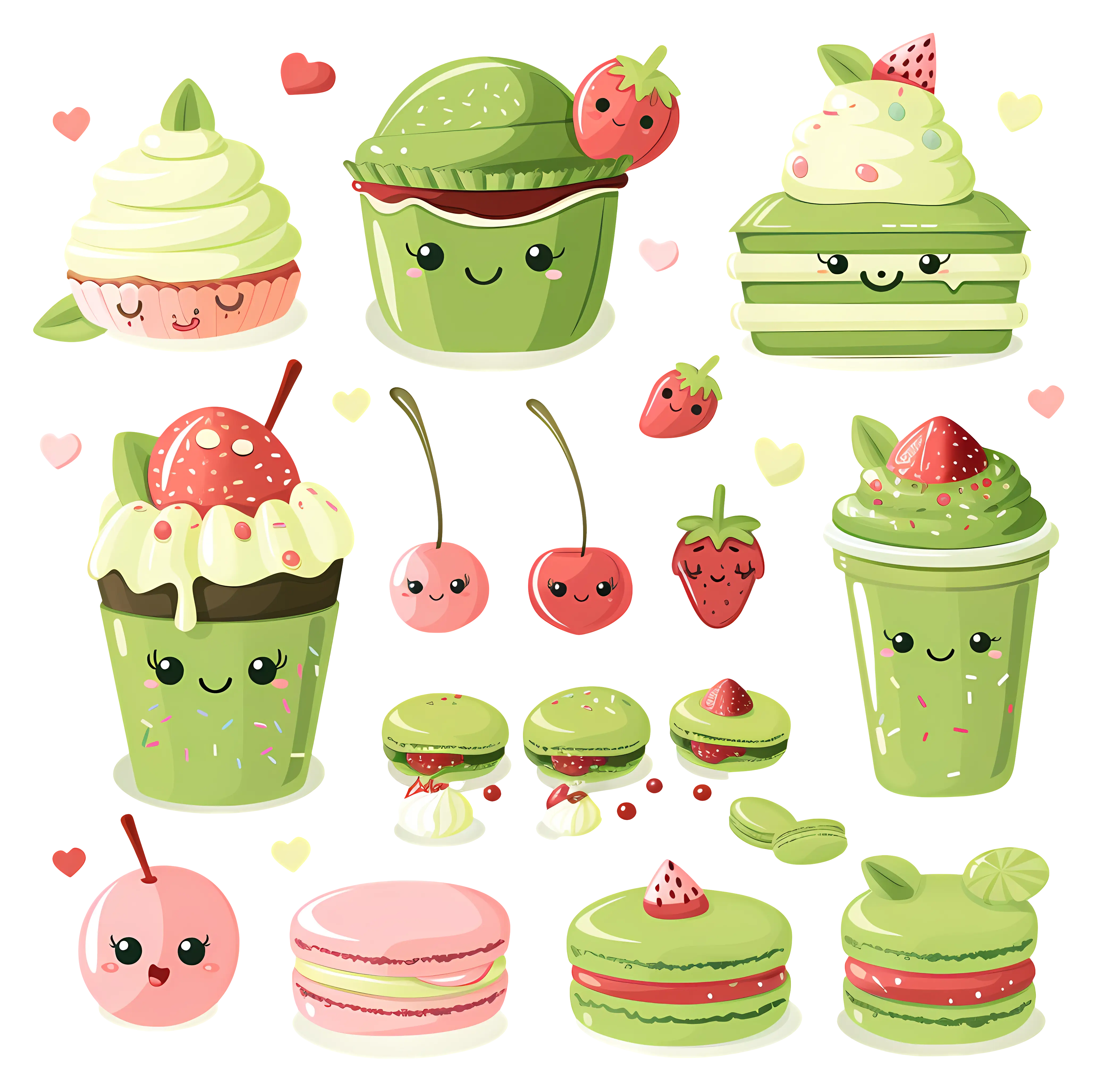 Adorable Desserts with Smiling Faces Illustration