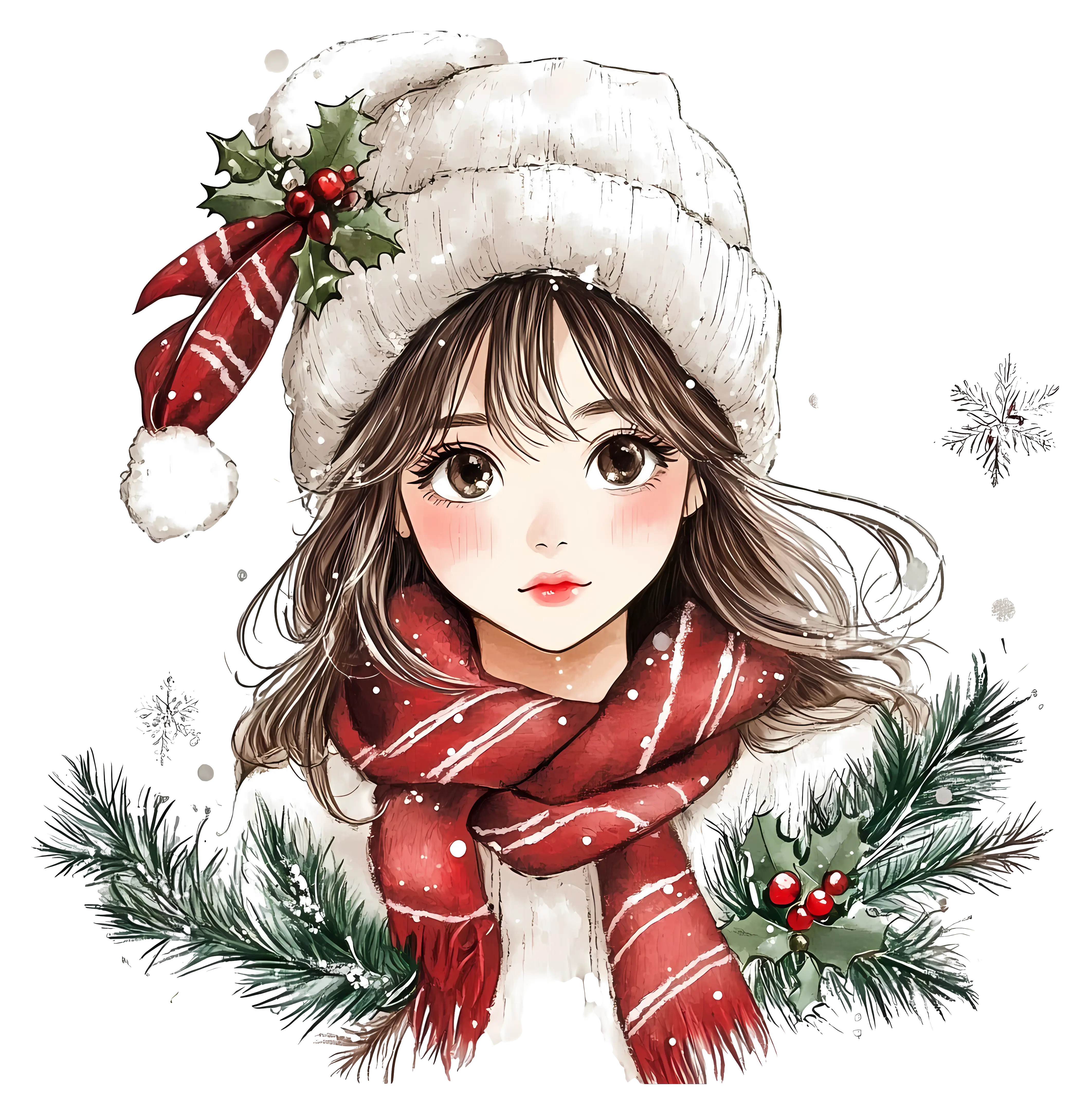 Girl in Winter Outfit with Holly and Scarf