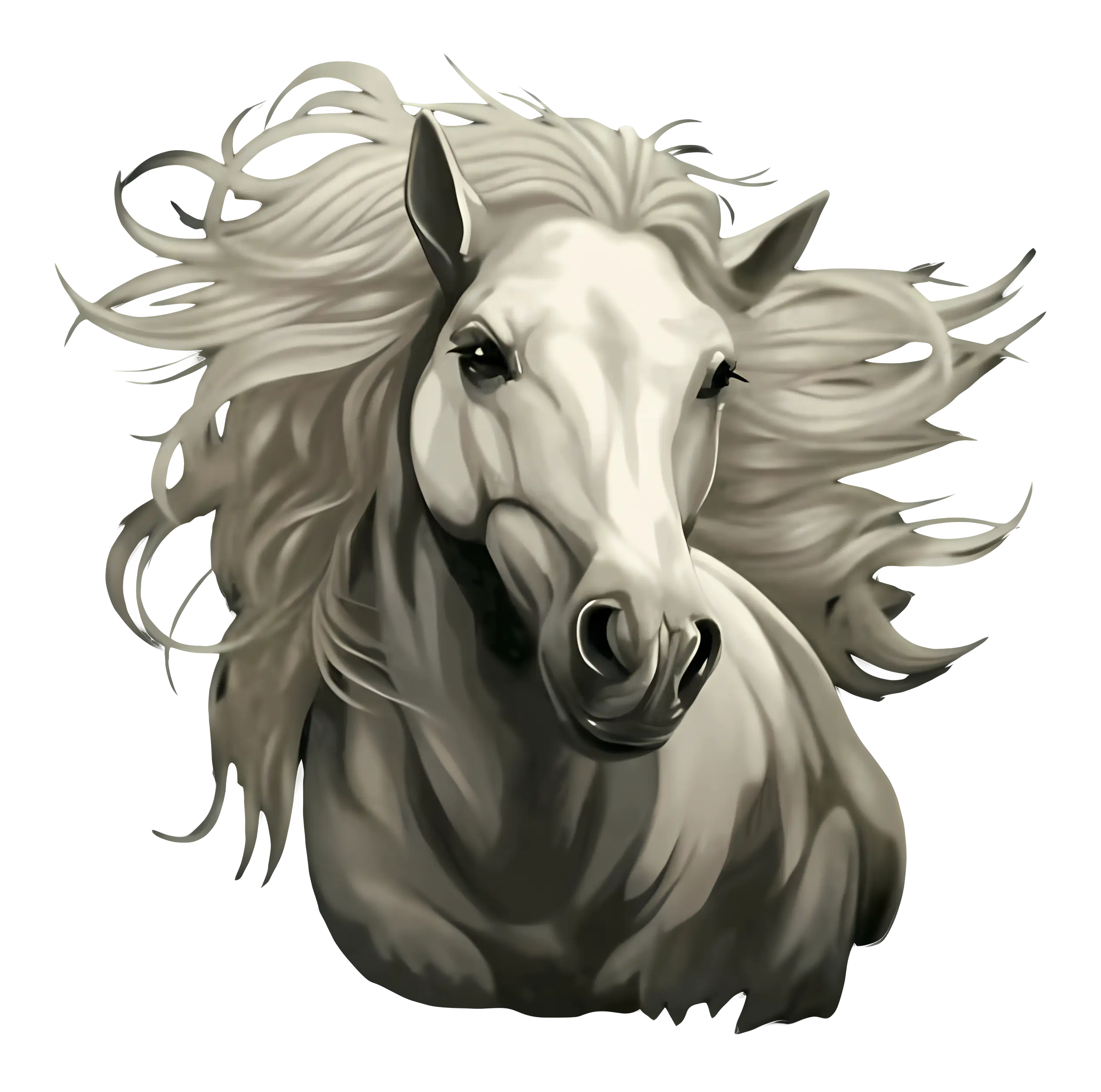 Majestic White Horse with Flowing Mane