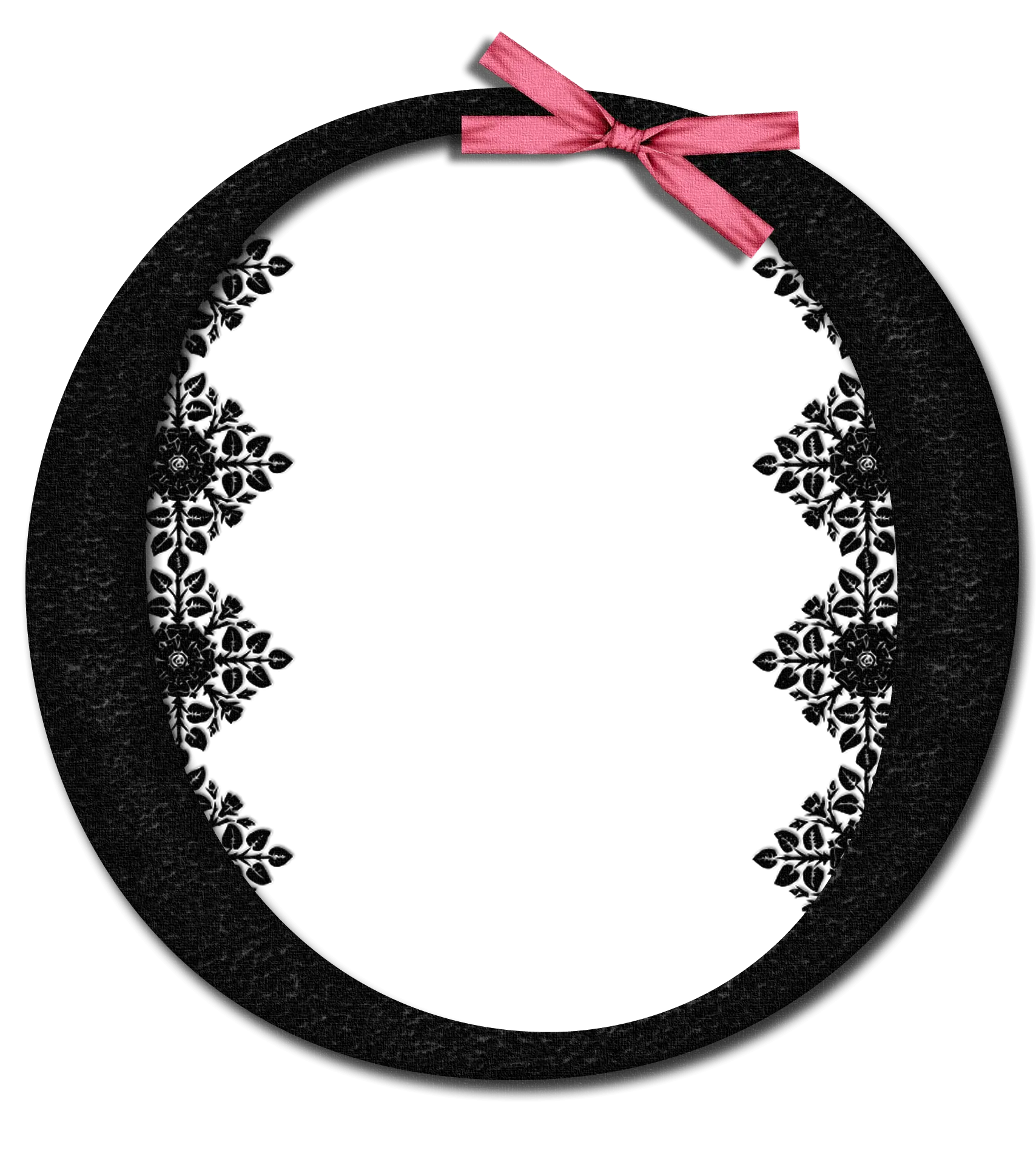 Black Oval Frame with Lace and Ribbon