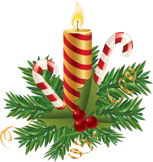 Striped Candle with Christmas Decorations
