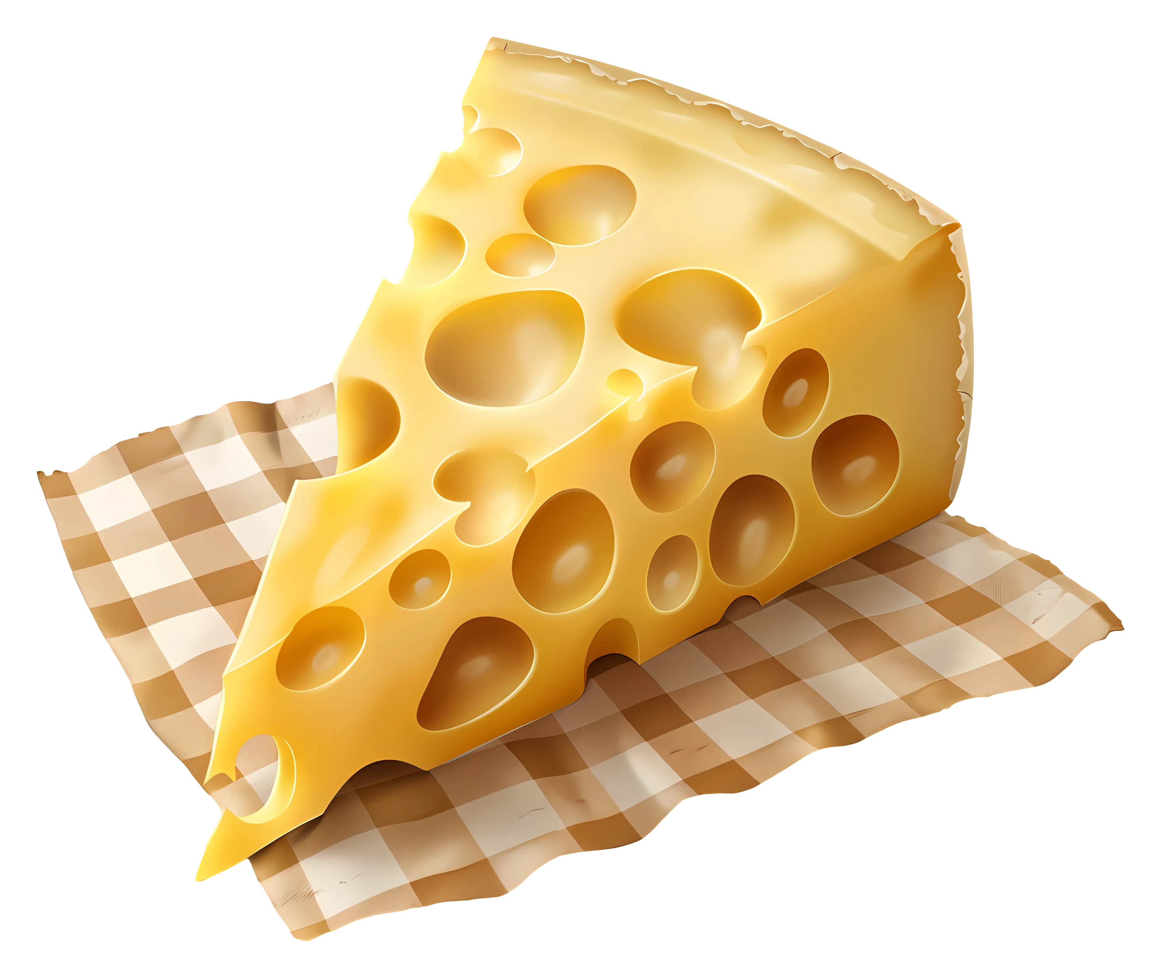 Swiss Cheese Slice on Checkered Cloth