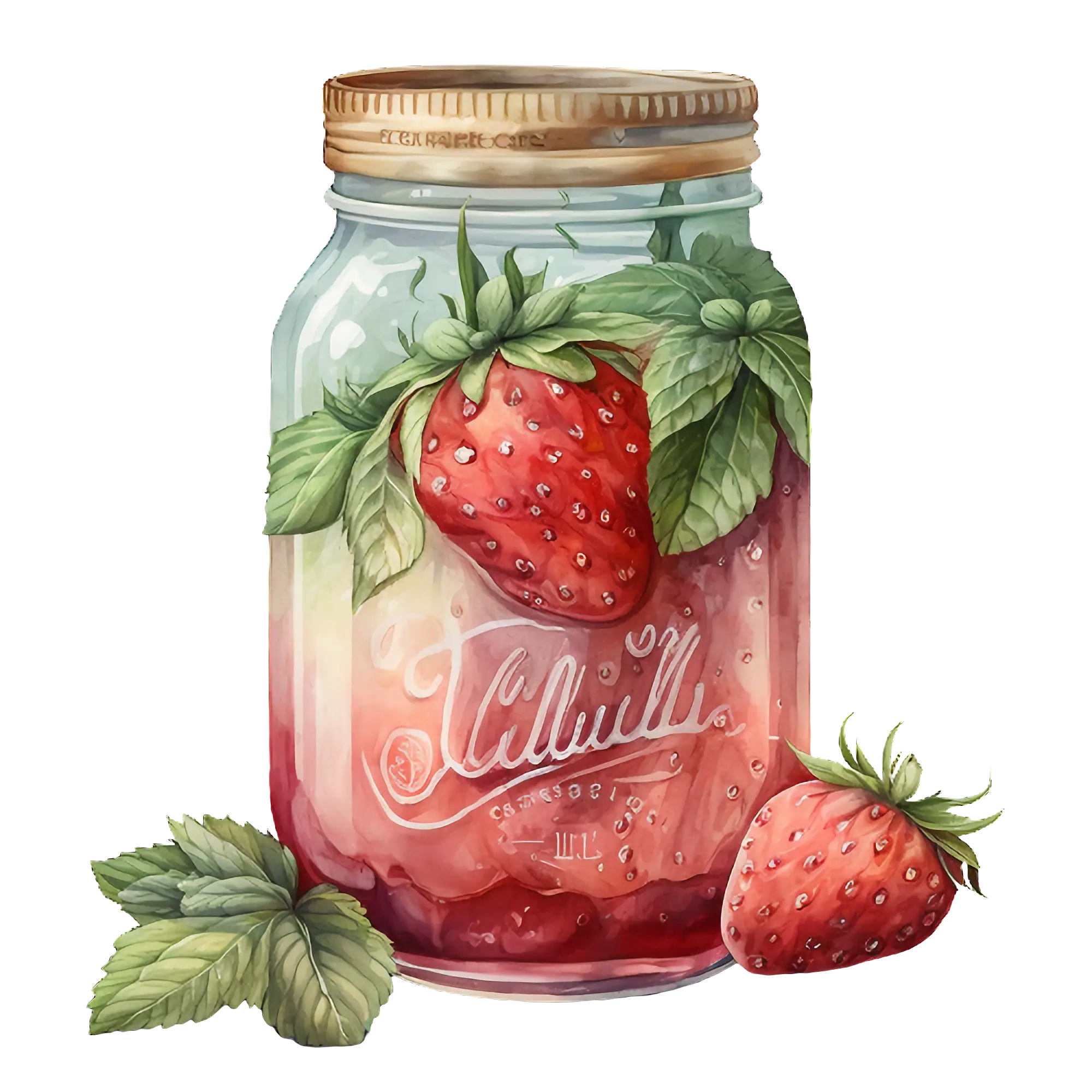 Strawberry in Mason Jar Illustration